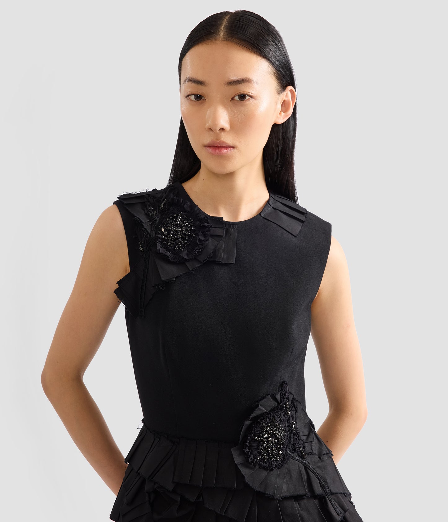 Embroidered Grain De Poudre Midi Pencil Dress
