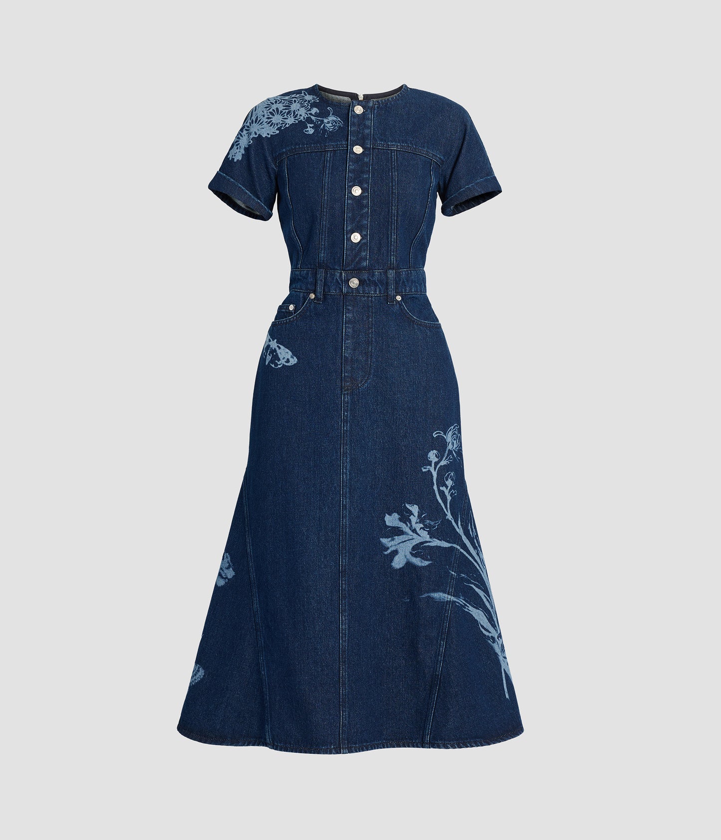 Indigo Denim Short Sleeve Midi Dress