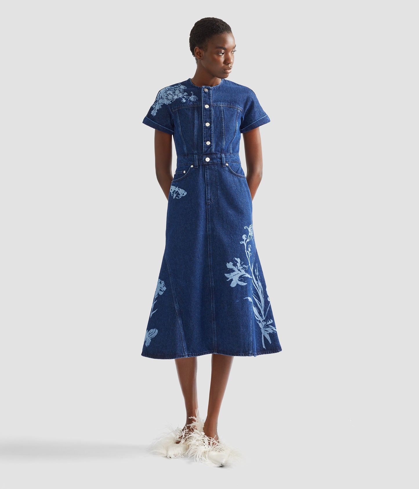 Indigo Denim Short Sleeve Midi Dress