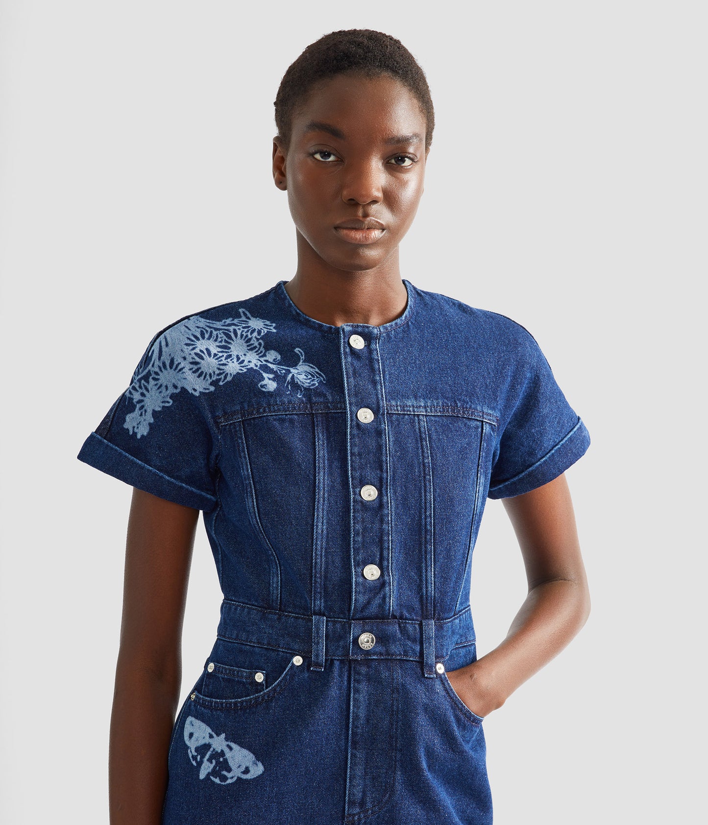 Indigo Denim Short Sleeve Midi Dress