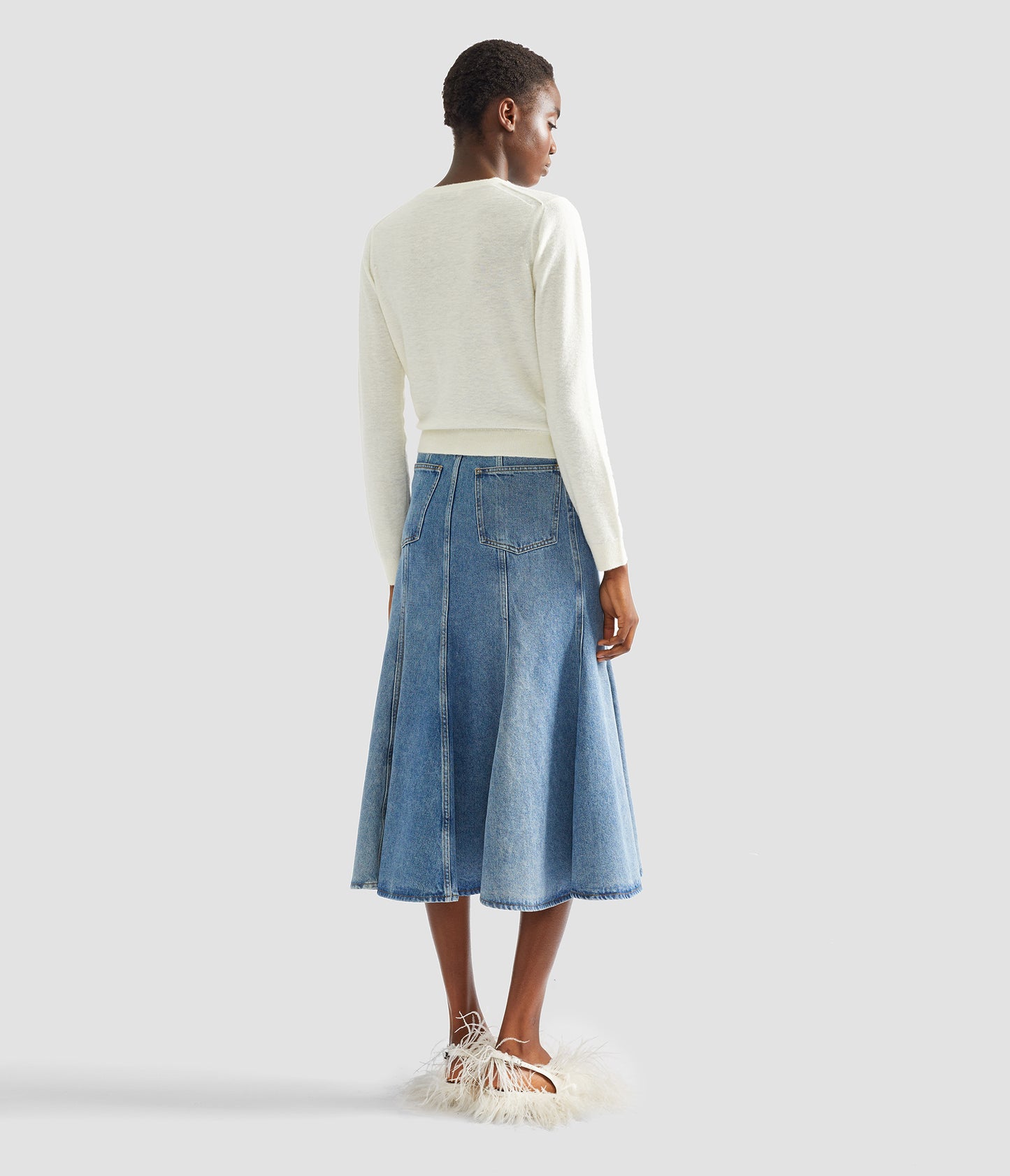 Embroidered Denim Midi Skirt