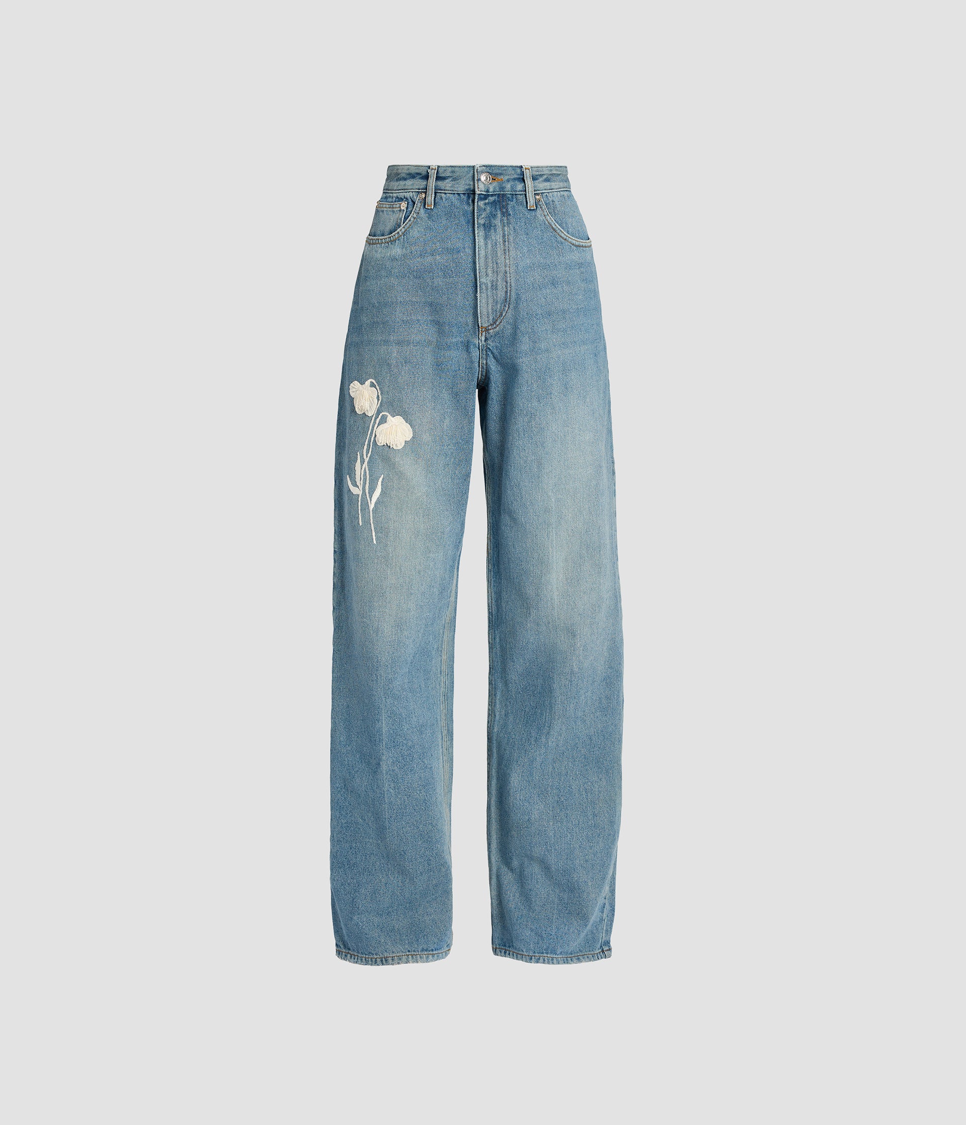 Embroidered Denim Straight Jeans