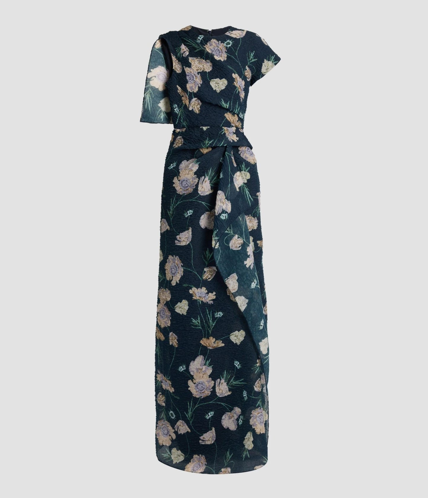 Floral Organza Cloque Asymmetric Gown