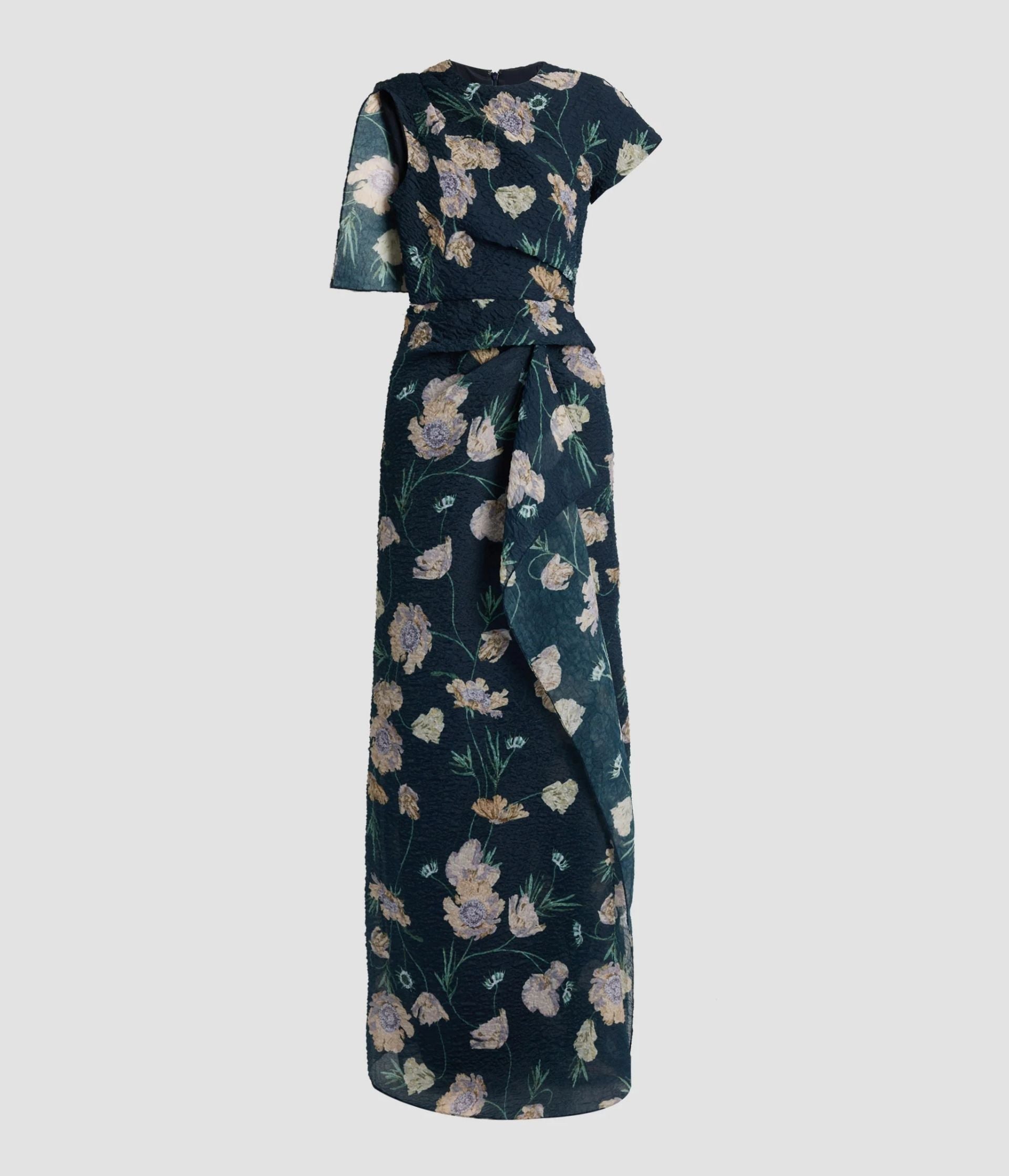 Floral Organza Cloque Asymmetric Gown