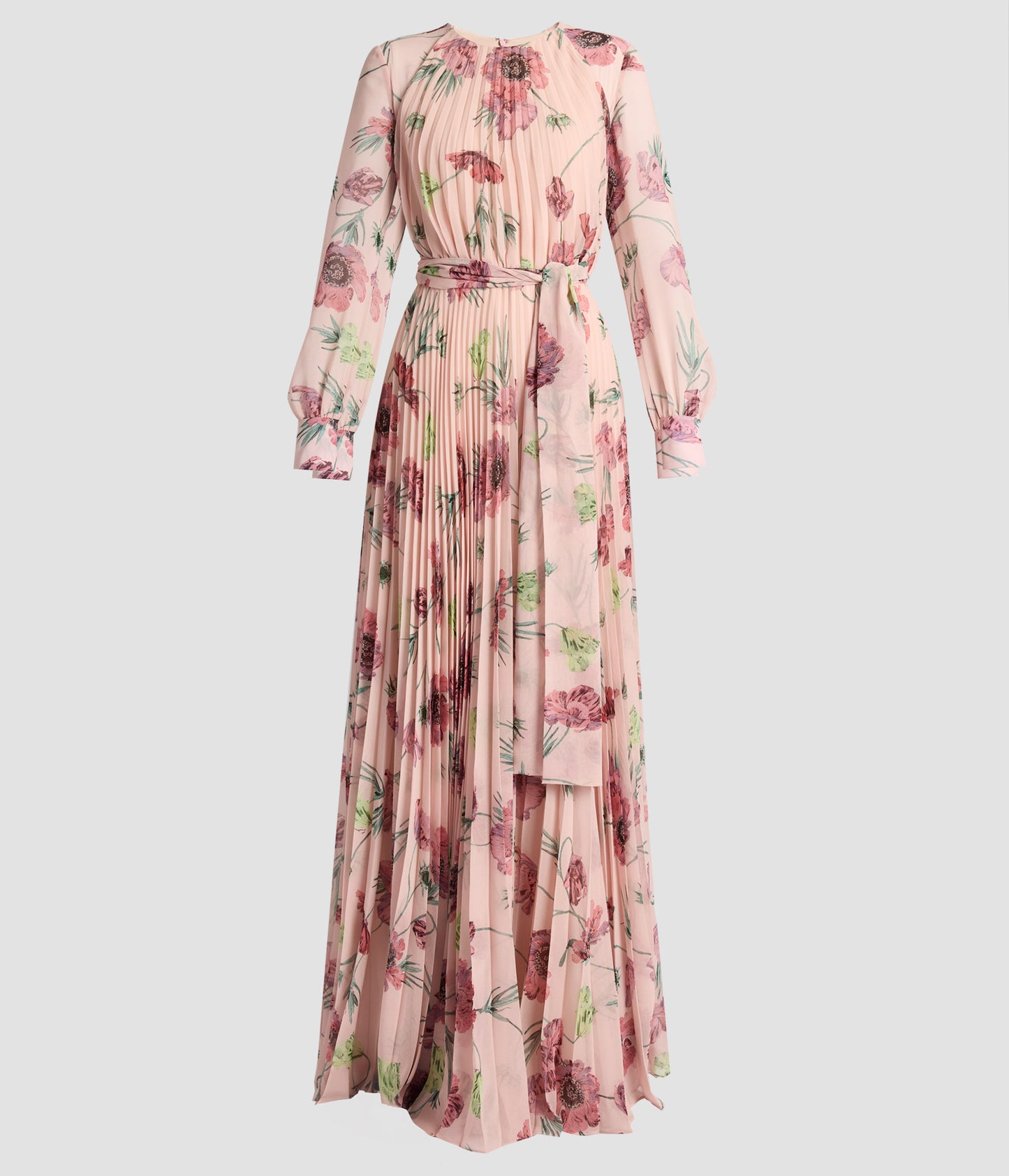 Floral Pleatable Voile Long Sleeve Gown