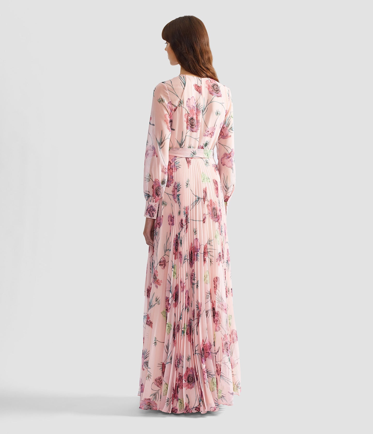 Floral Pleatable Voile Long Sleeve Gown