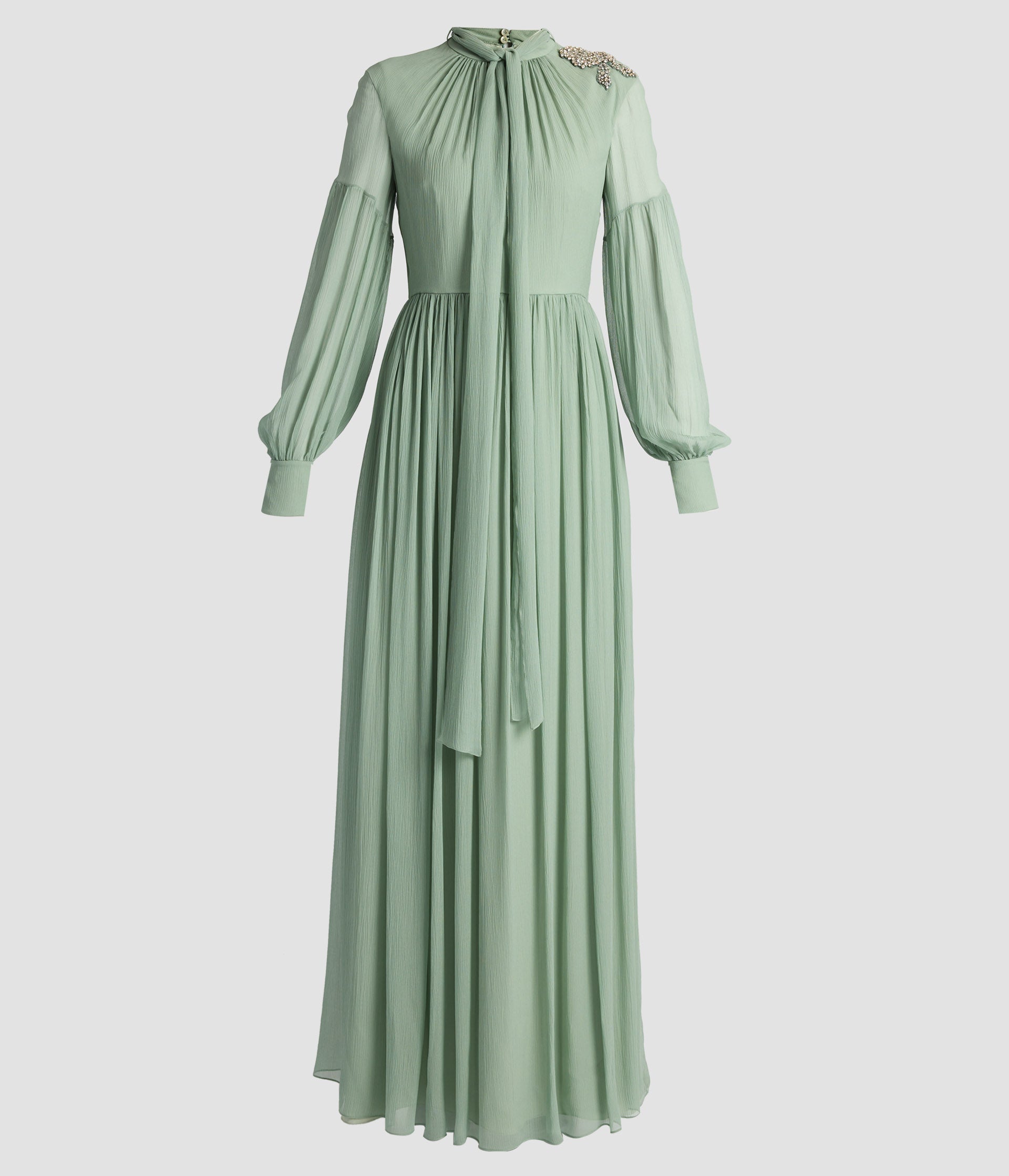 Embellished Silk Creponne Long Sleeve Gown