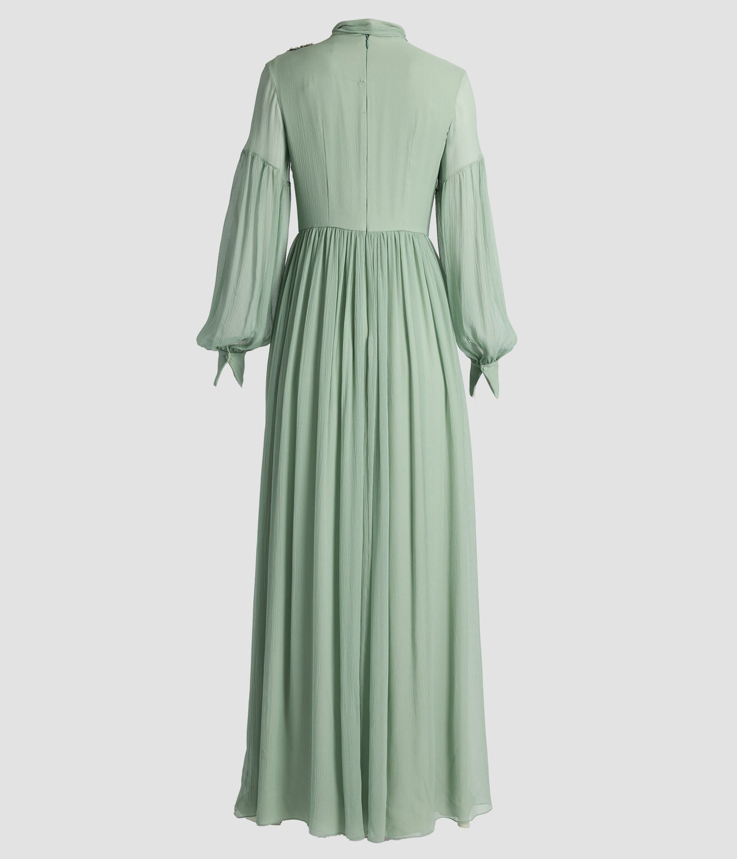 Embellished Silk Creponne Long Sleeve Gown