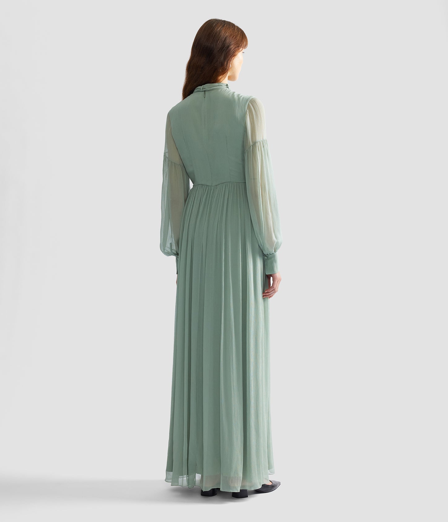 Embellished Silk Creponne Long Sleeve Gown