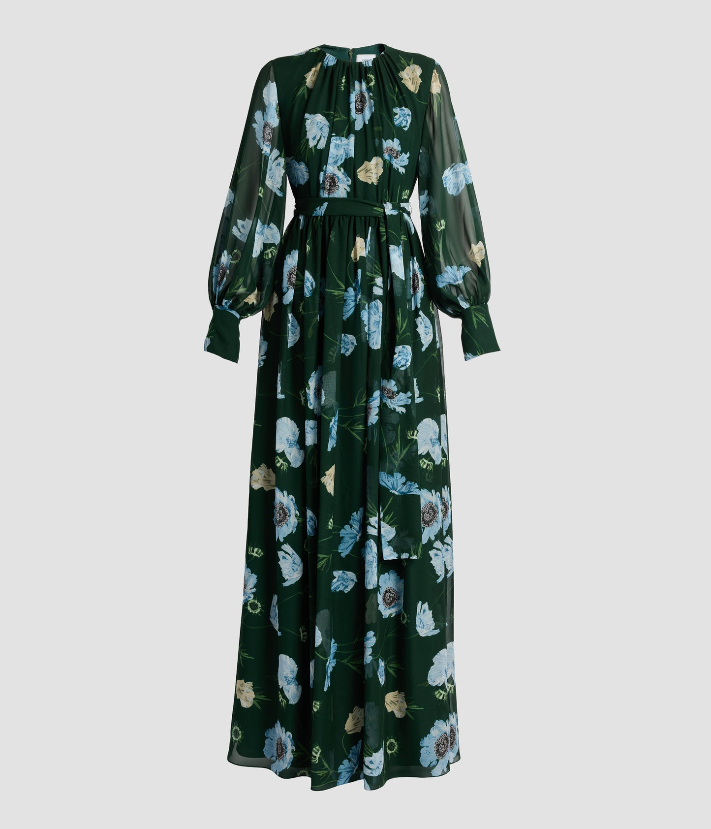 Floral Silk Voile Long Sleeve Gown