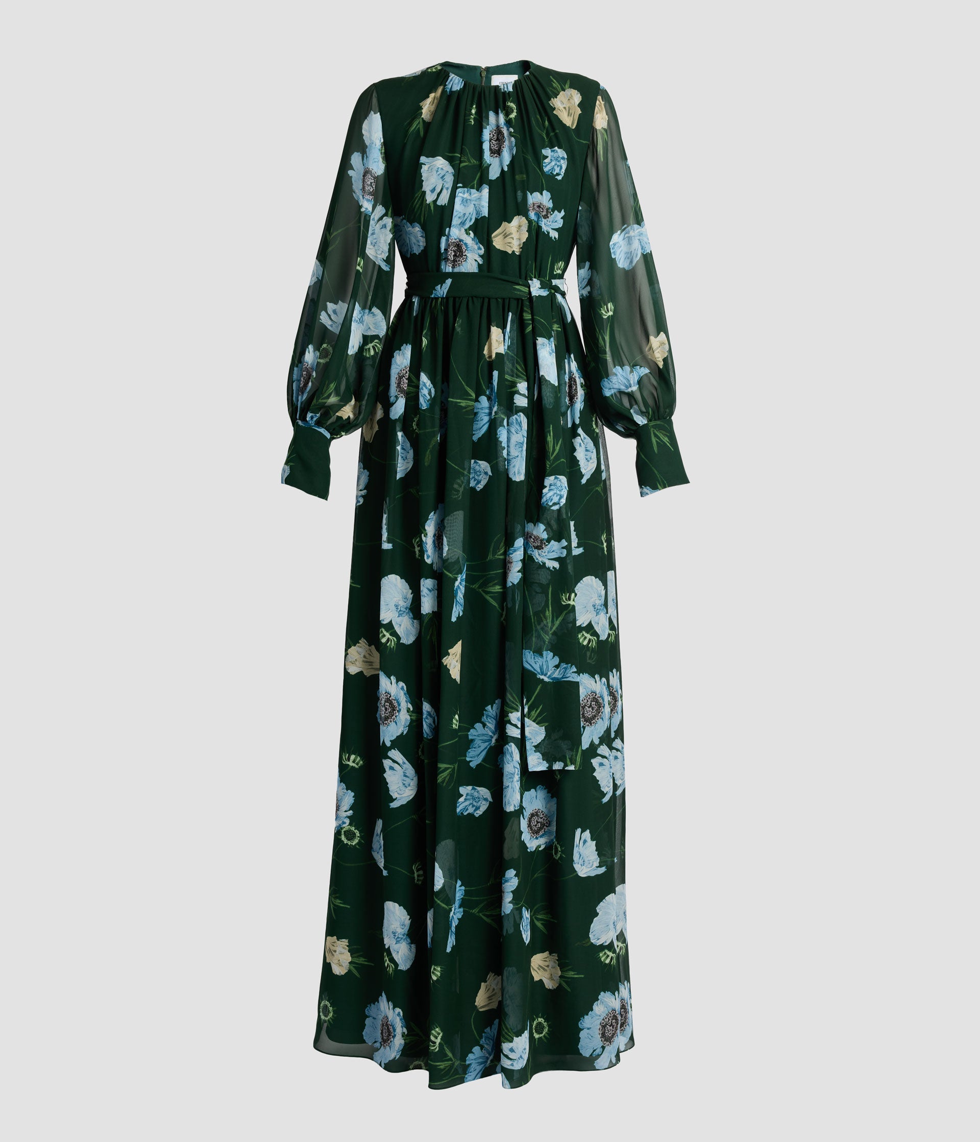 Floral Silk Voile Long Sleeve Gown