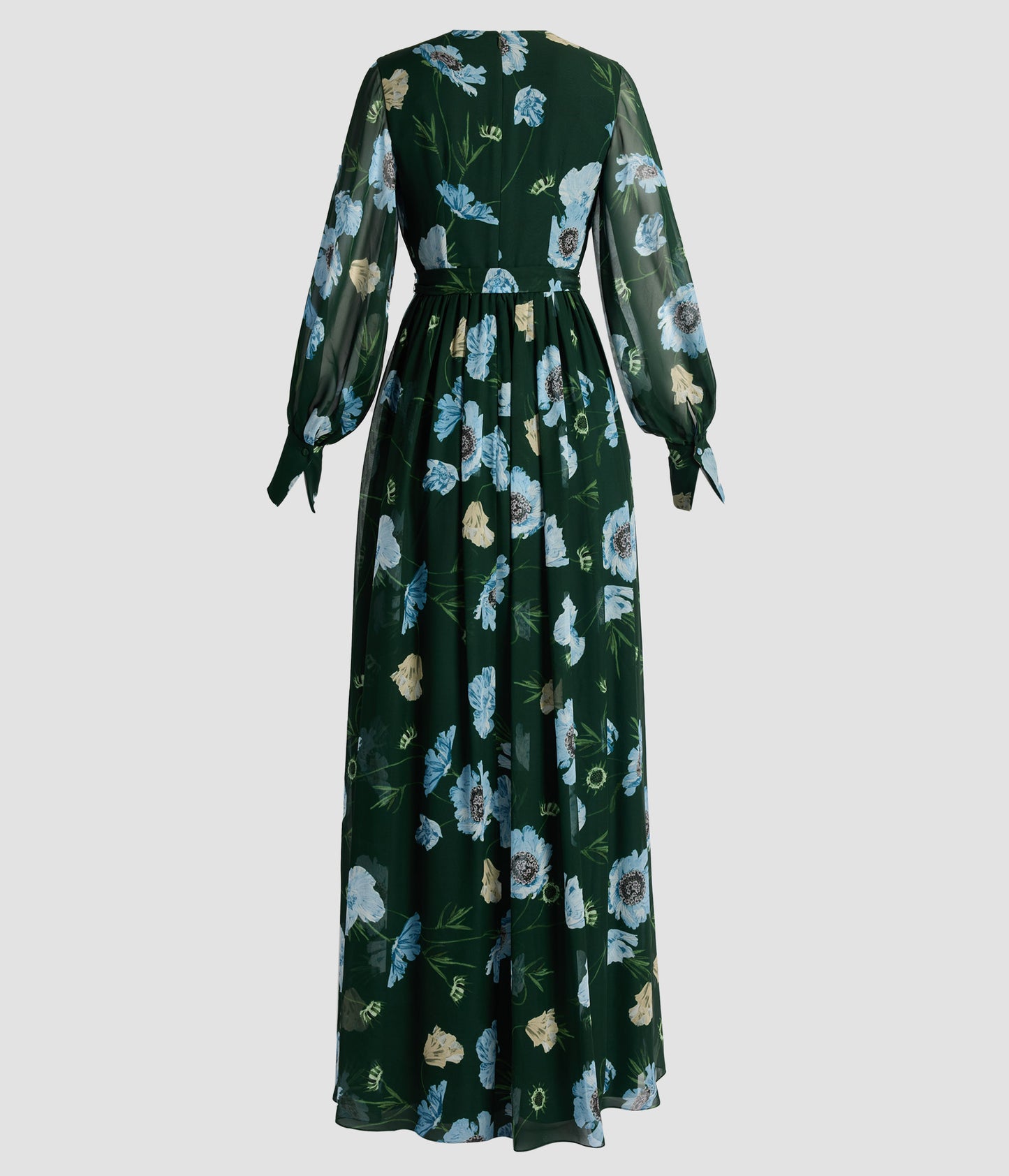 Floral Silk Voile Long Sleeve Gown