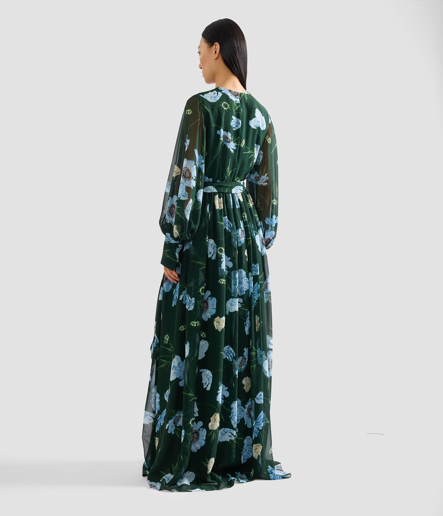 Floral Silk Voile Long Sleeve Gown