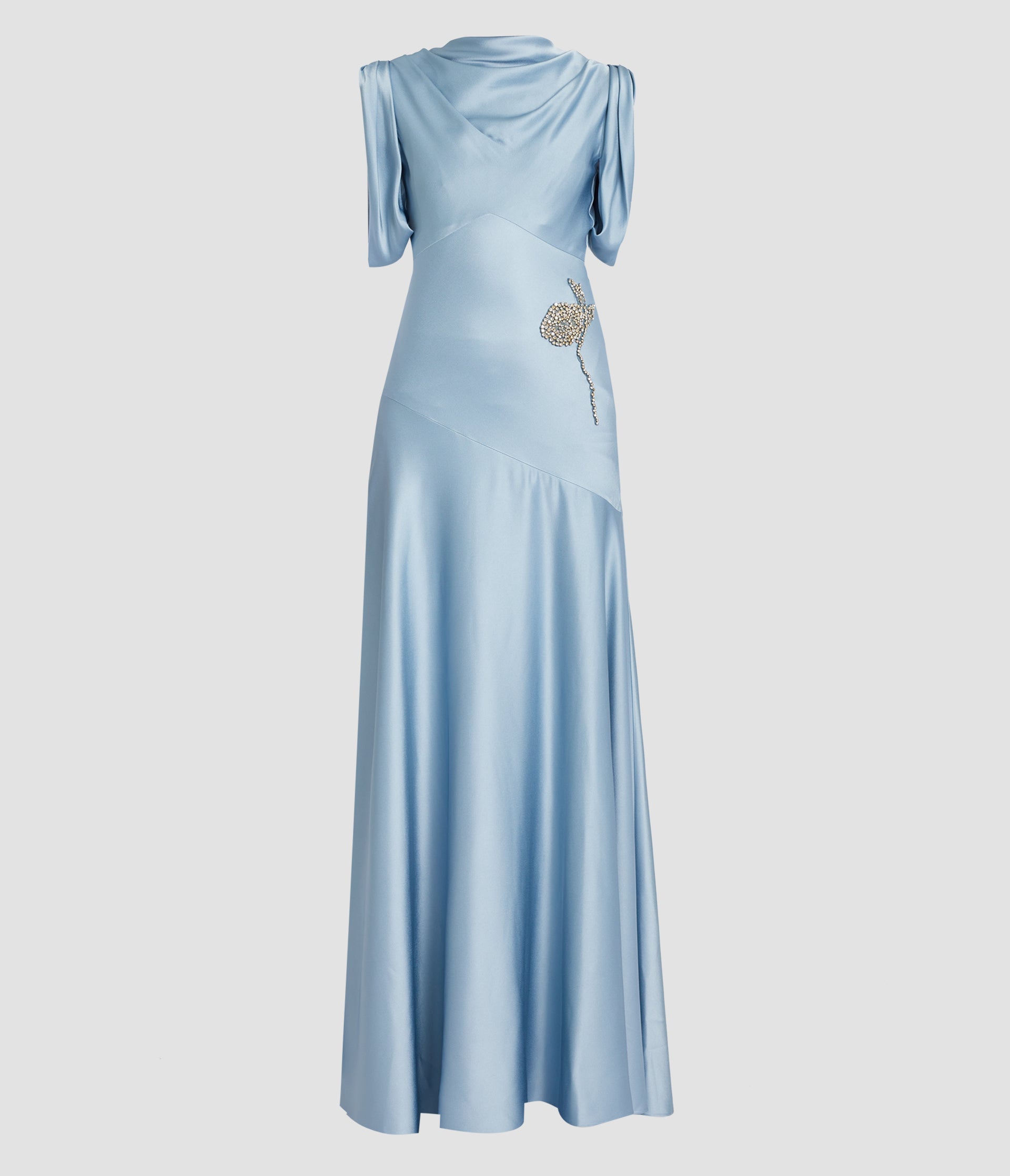 Embroidered Satin Sleeveless Gown