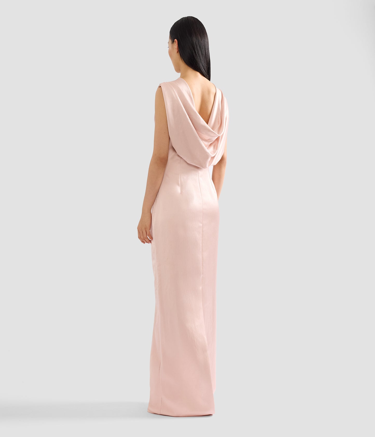 Embroidered Heavy Satin Sleeveless Draped Gown
