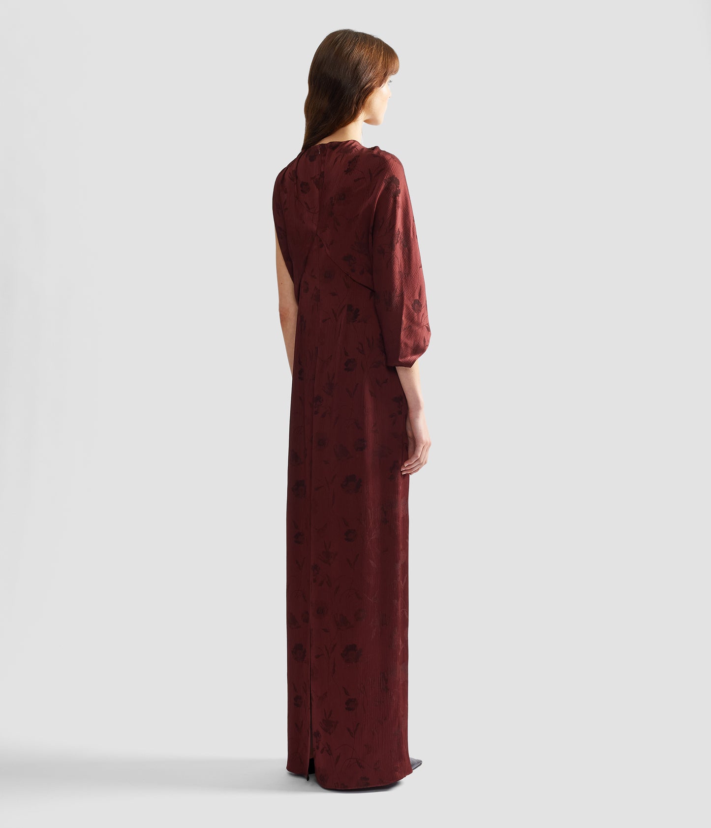 Floral Creponne Jacquard Drape Gown