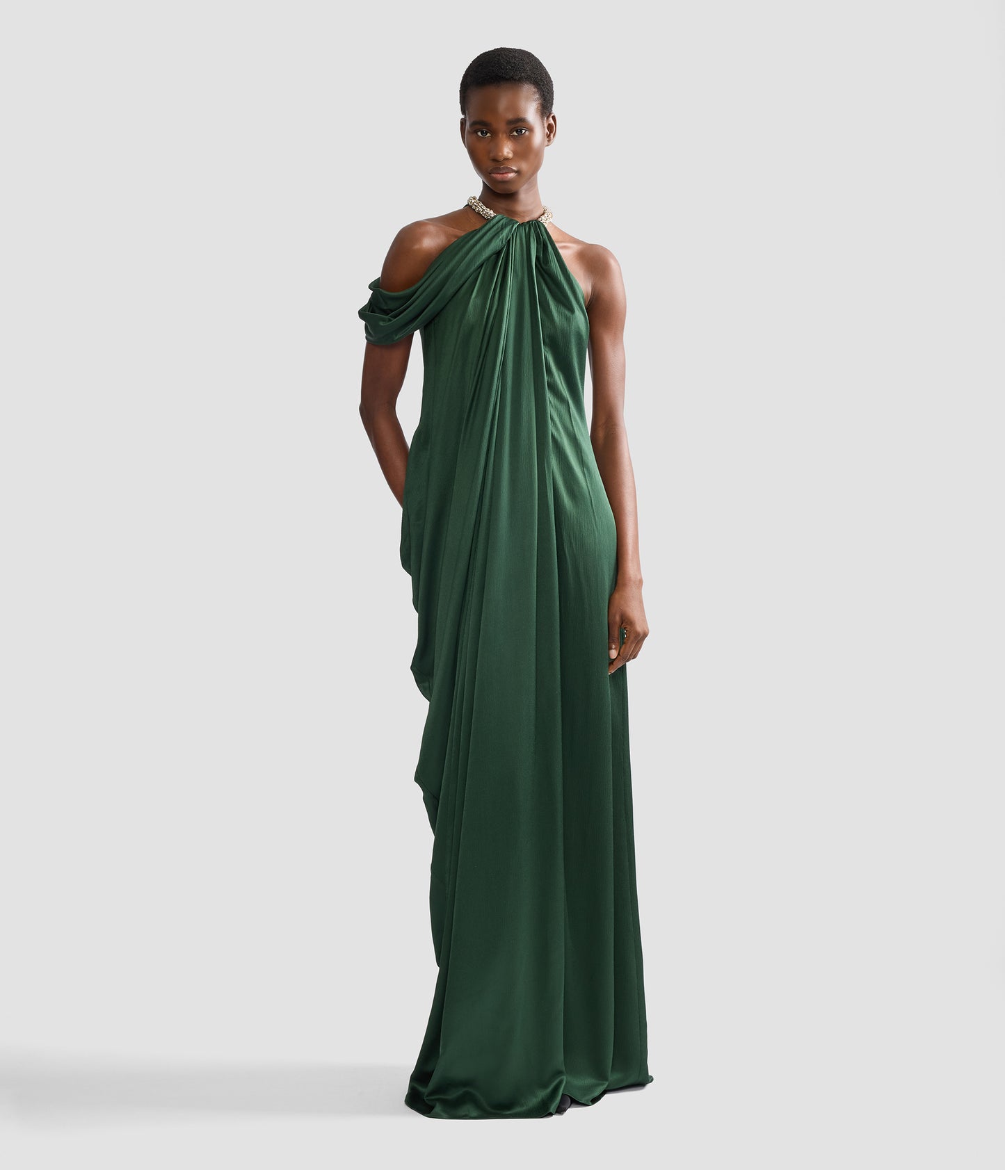 Satin Seersucker Draped Gown