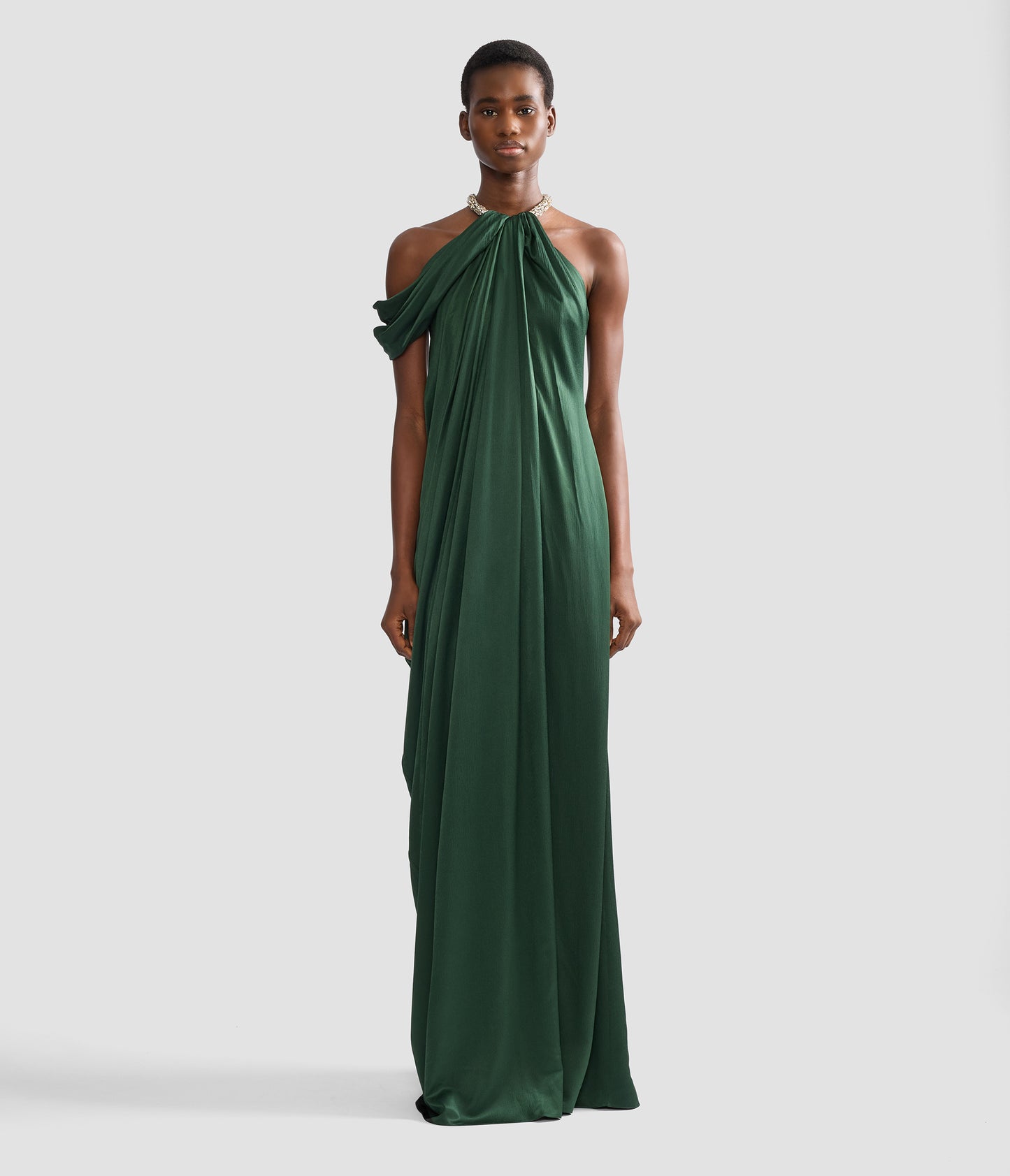 Satin Seersucker Draped Gown