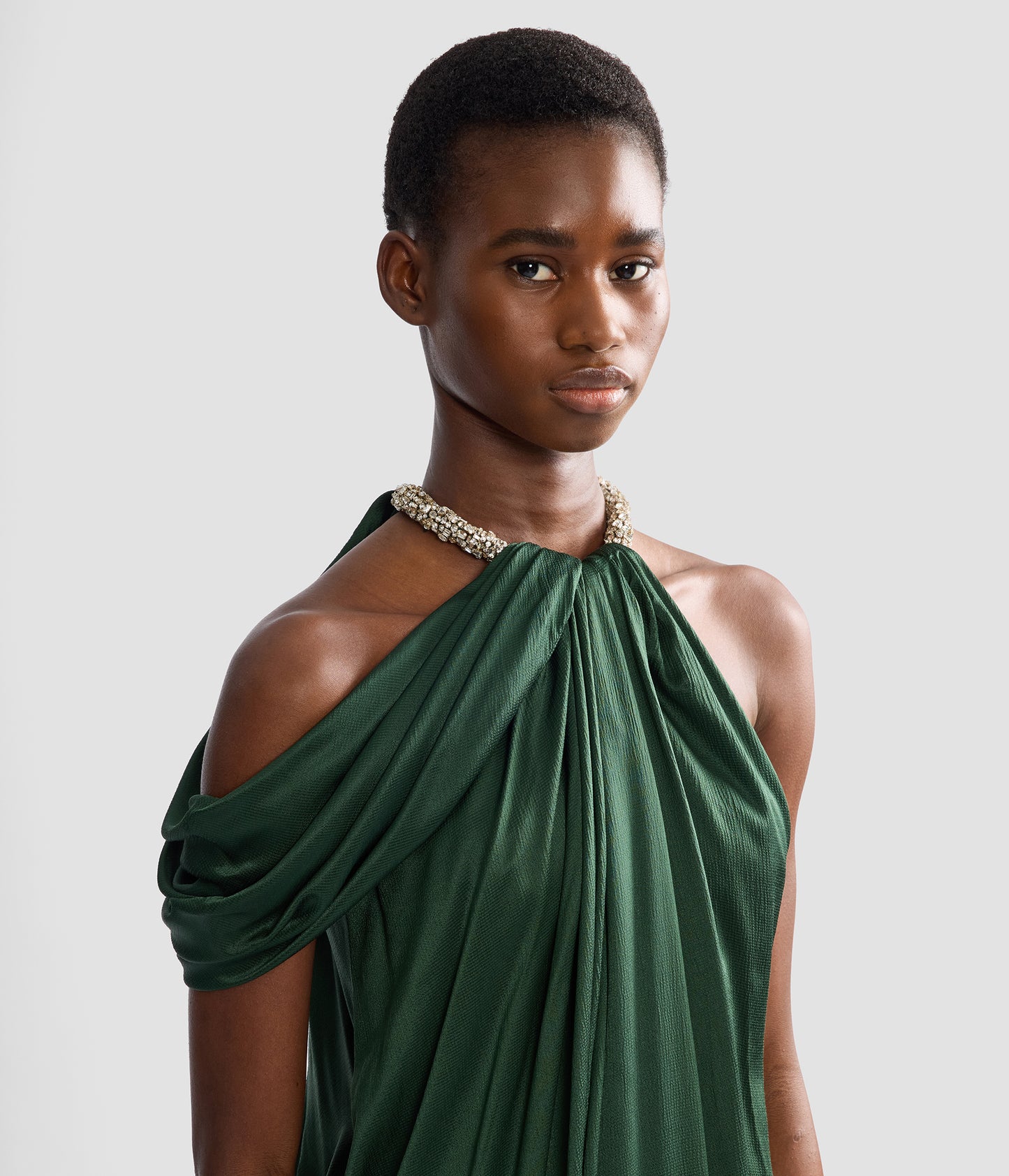 Satin Seersucker Draped Gown