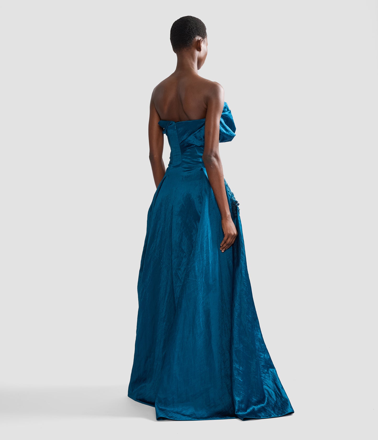 Embroidered Textured Satin Bustier Gown