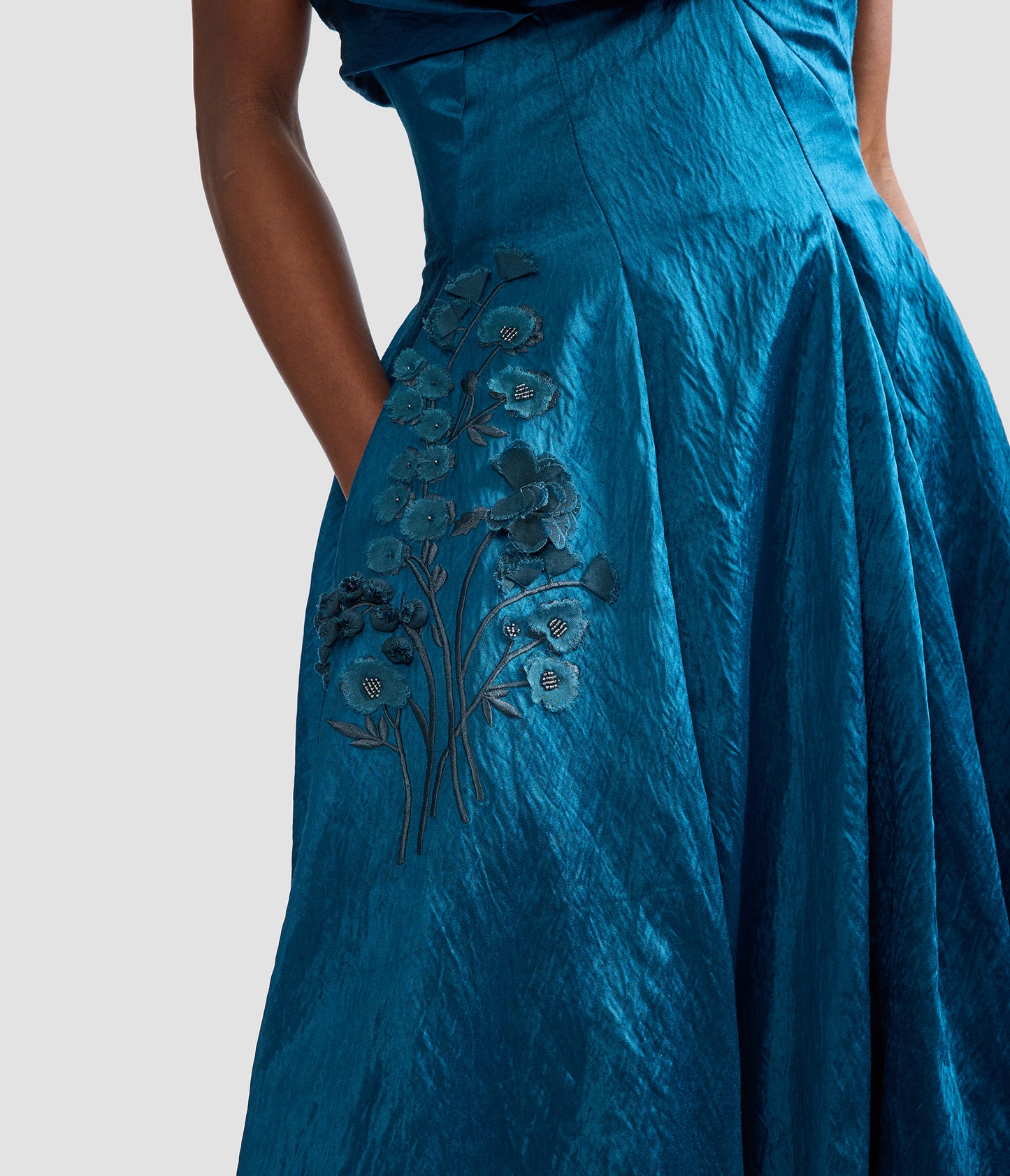 Embroidered Textured Satin Bustier Gown