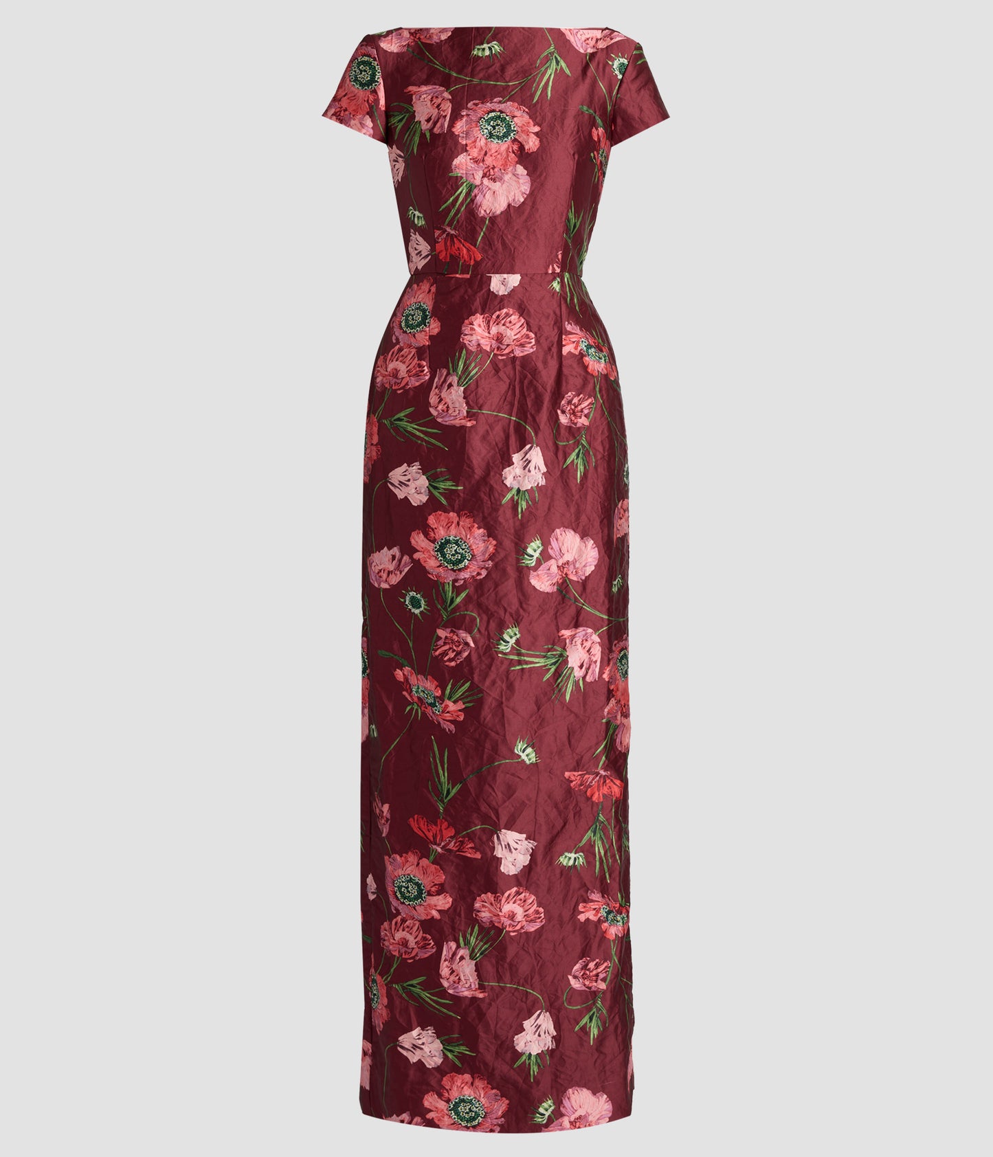 Floral Textured Satin Short Sleeve Gown