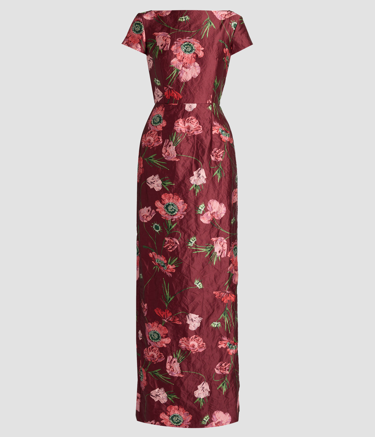 Floral Textured Satin Short Sleeve Gown