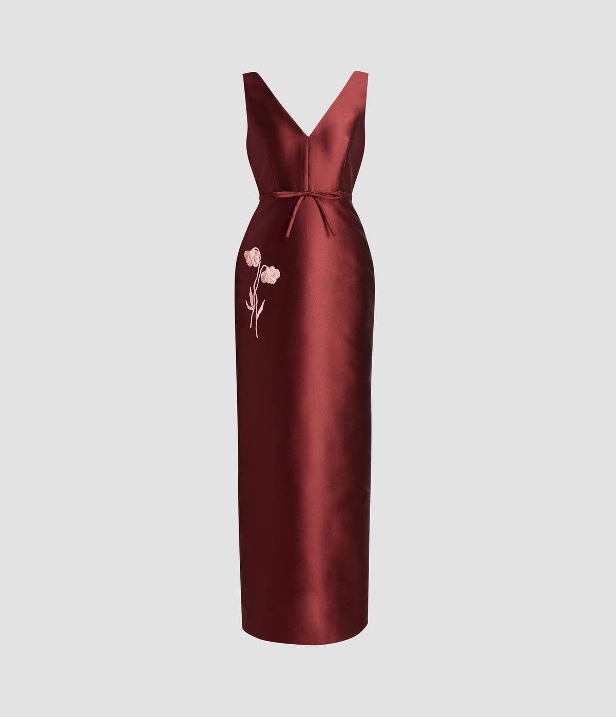 Embroidered Mikado Pencil Gown