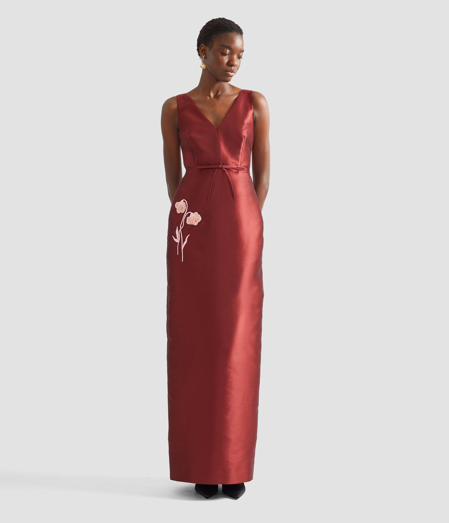Embroidered Mikado Pencil Gown