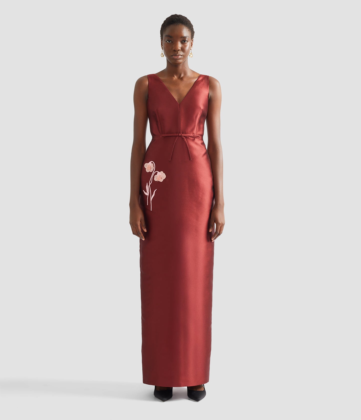 Embroidered Mikado Pencil Gown