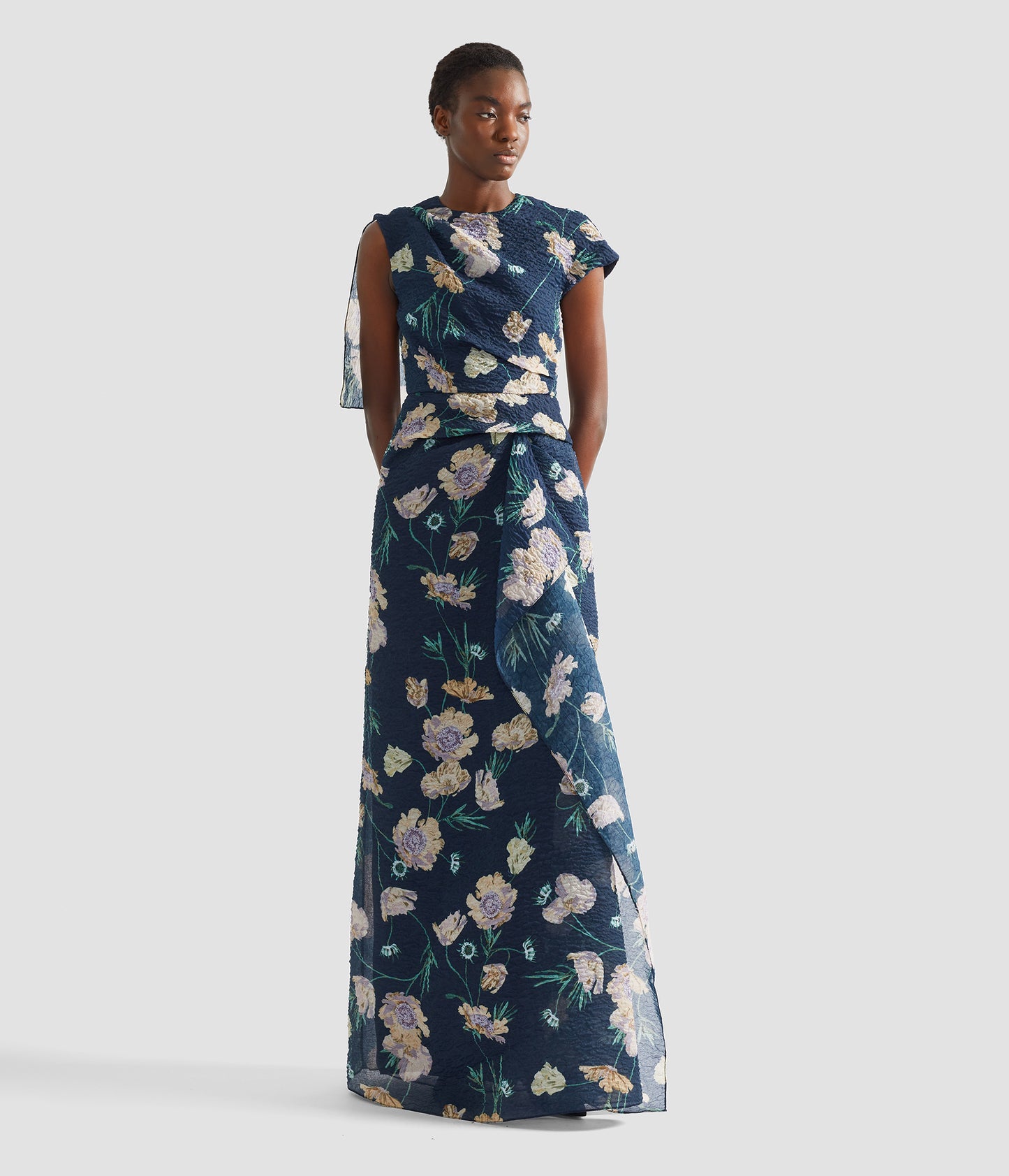 Floral Organza Cloque Asymmetric Gown