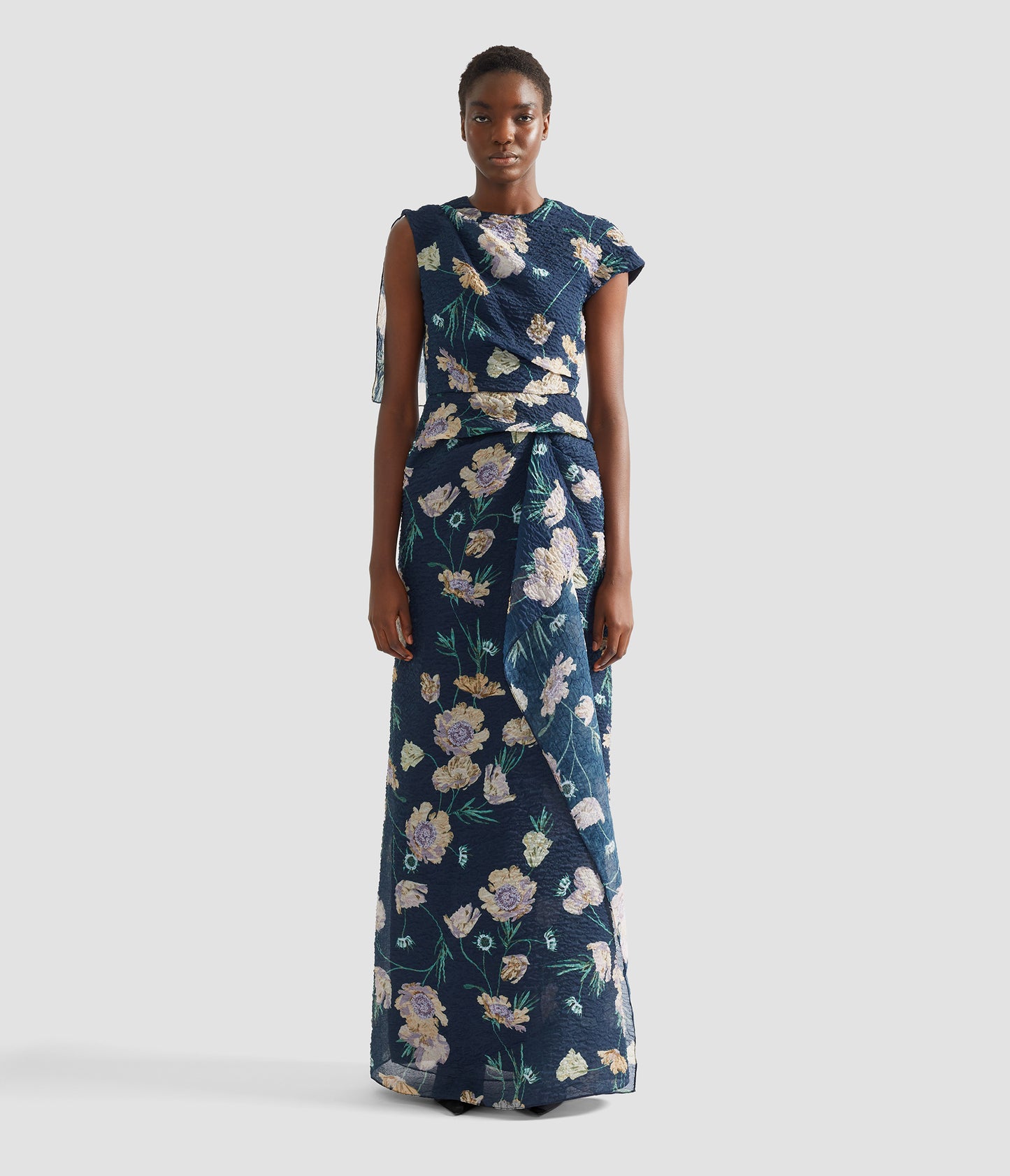 Floral Organza Cloque Asymmetric Gown