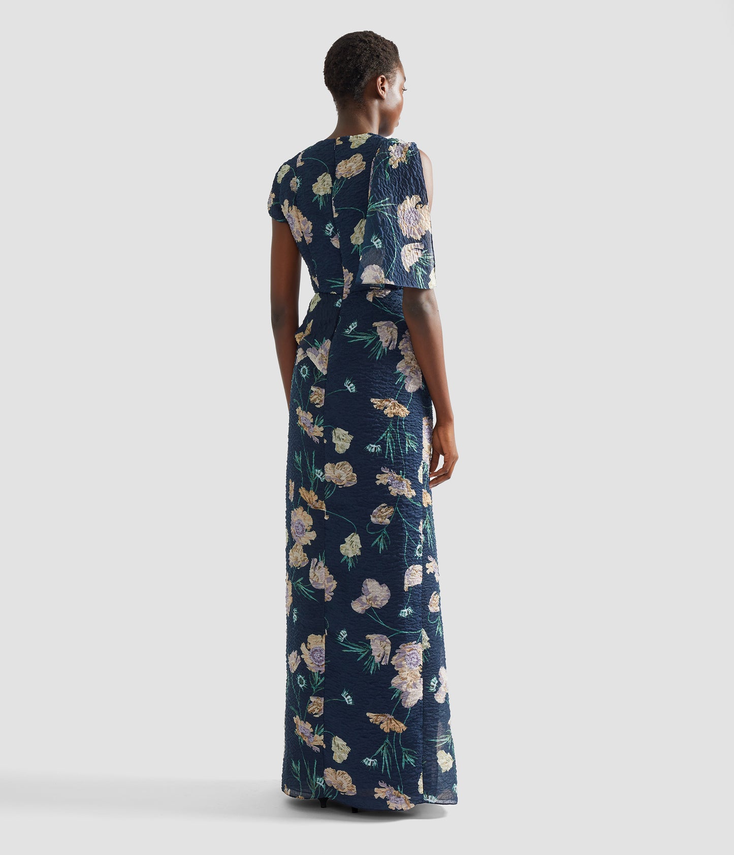 Floral Organza Cloque Asymmetric Gown