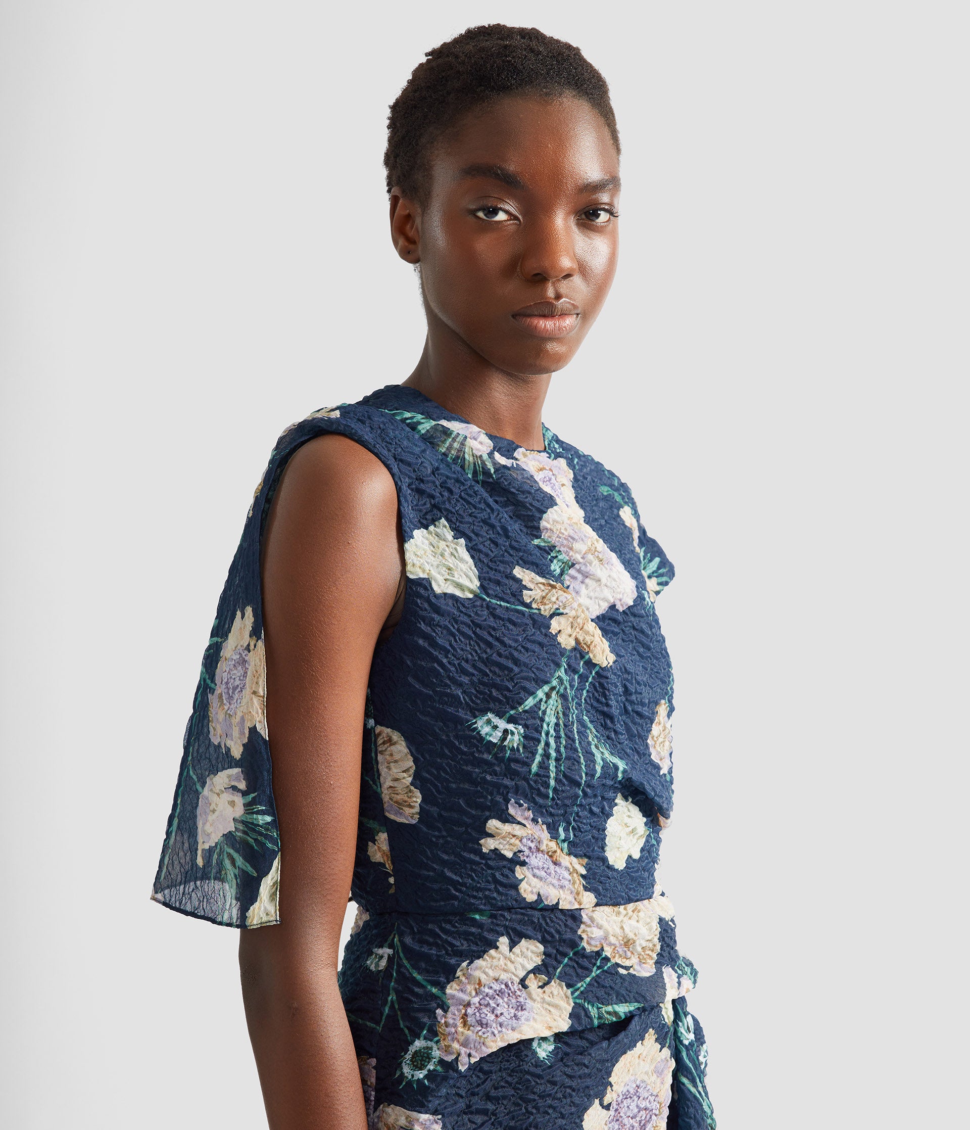 Erdem Women's Floral Asymmetric Organza Cloqué Gown - Blue