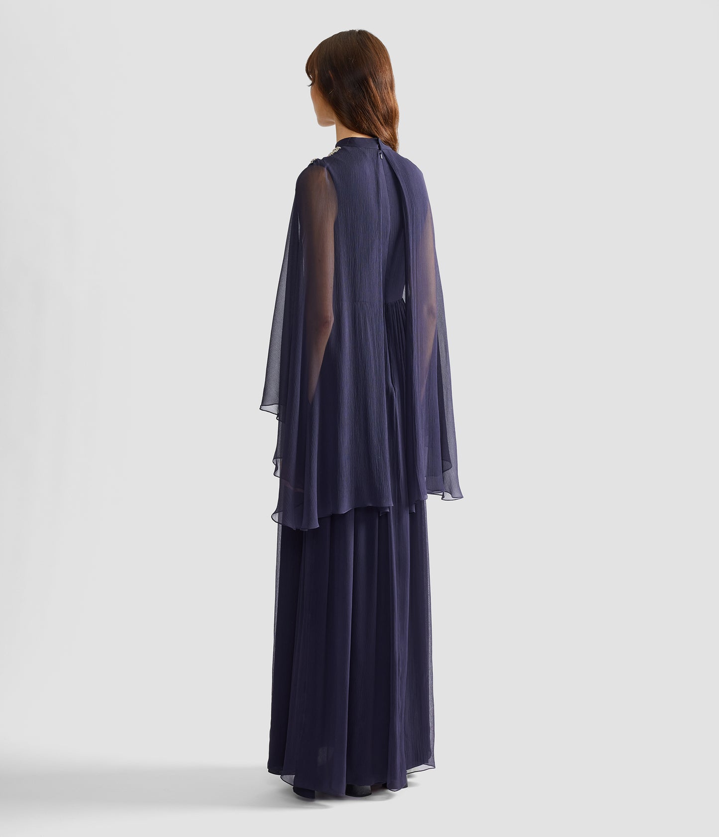 Embroidered Creponne Long Sleeve Gown