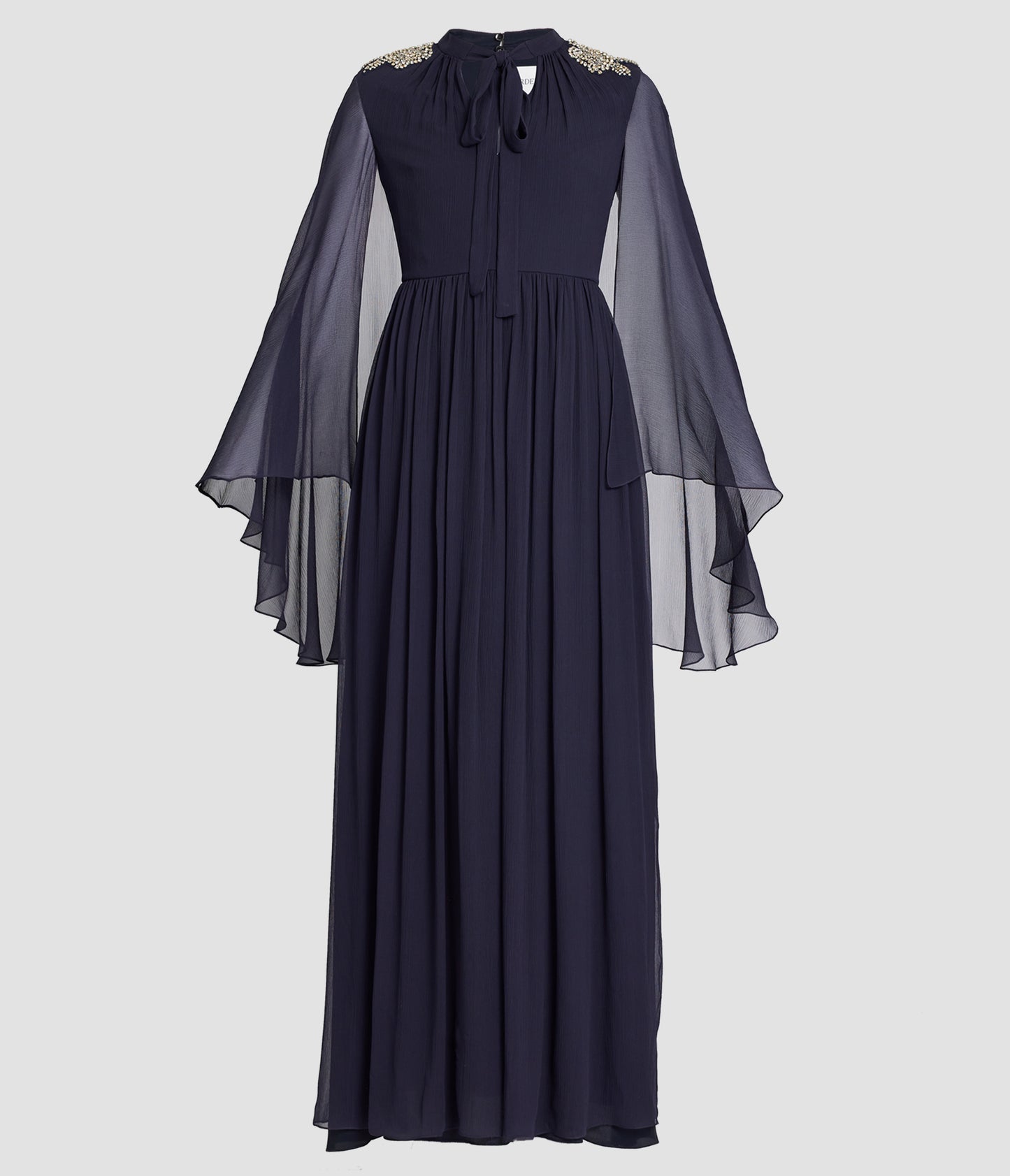 Embroidered Creponne Long Sleeve Gown