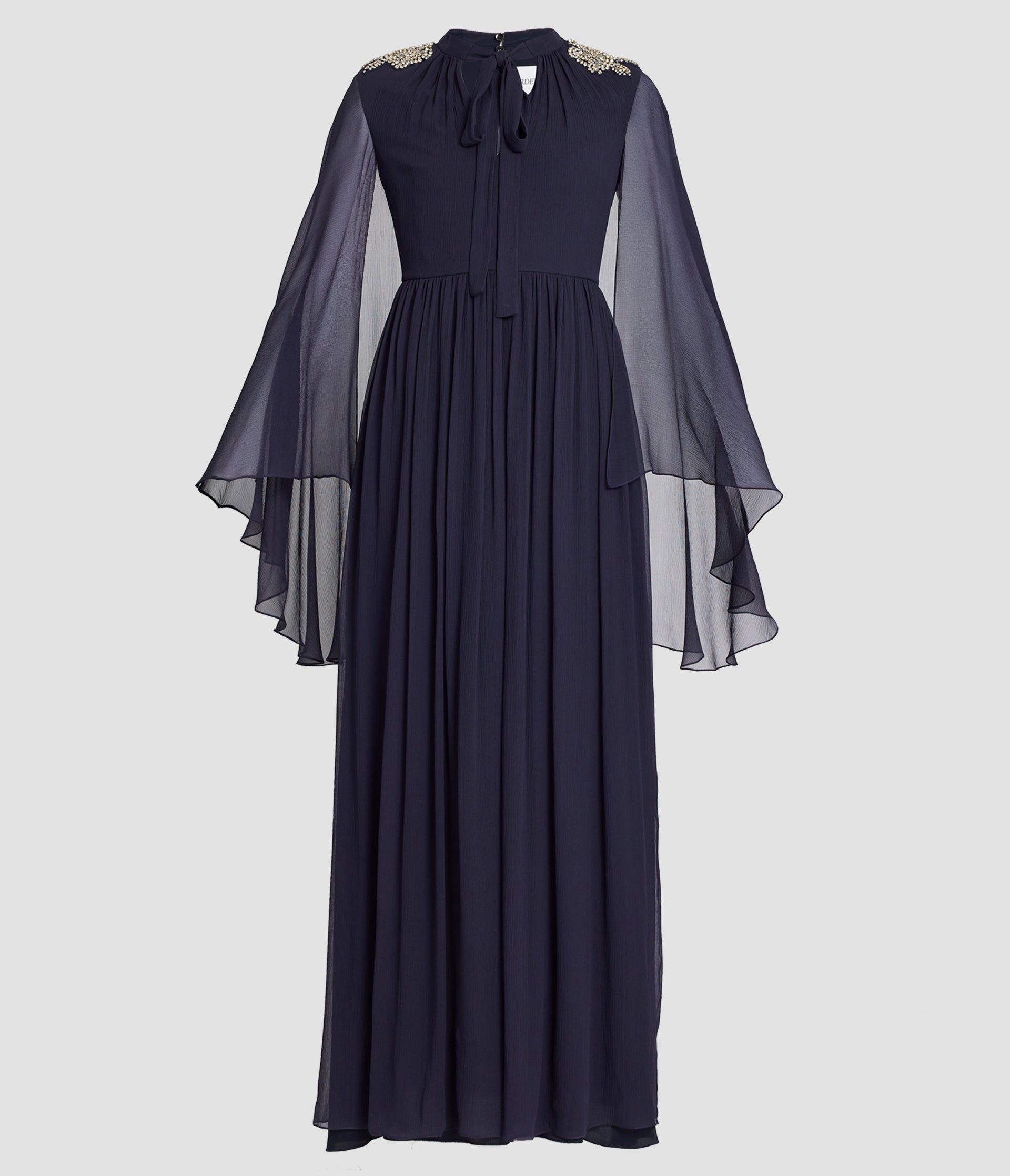 Embroidered Creponne Long Sleeve Gown