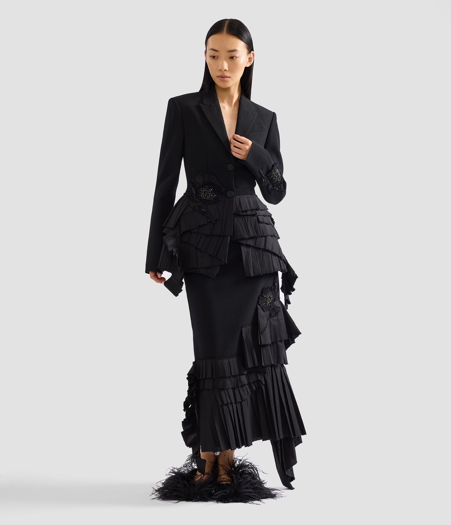 Embroidered Grain De Poudre Fitted Blazer