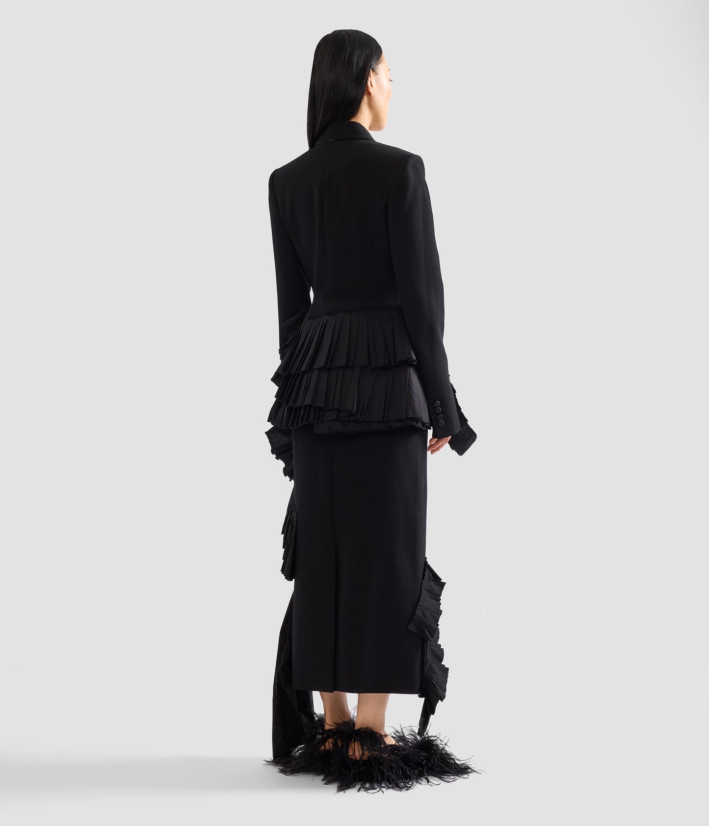 Embroidered Grain De Poudre Midi Pencil Skirt
