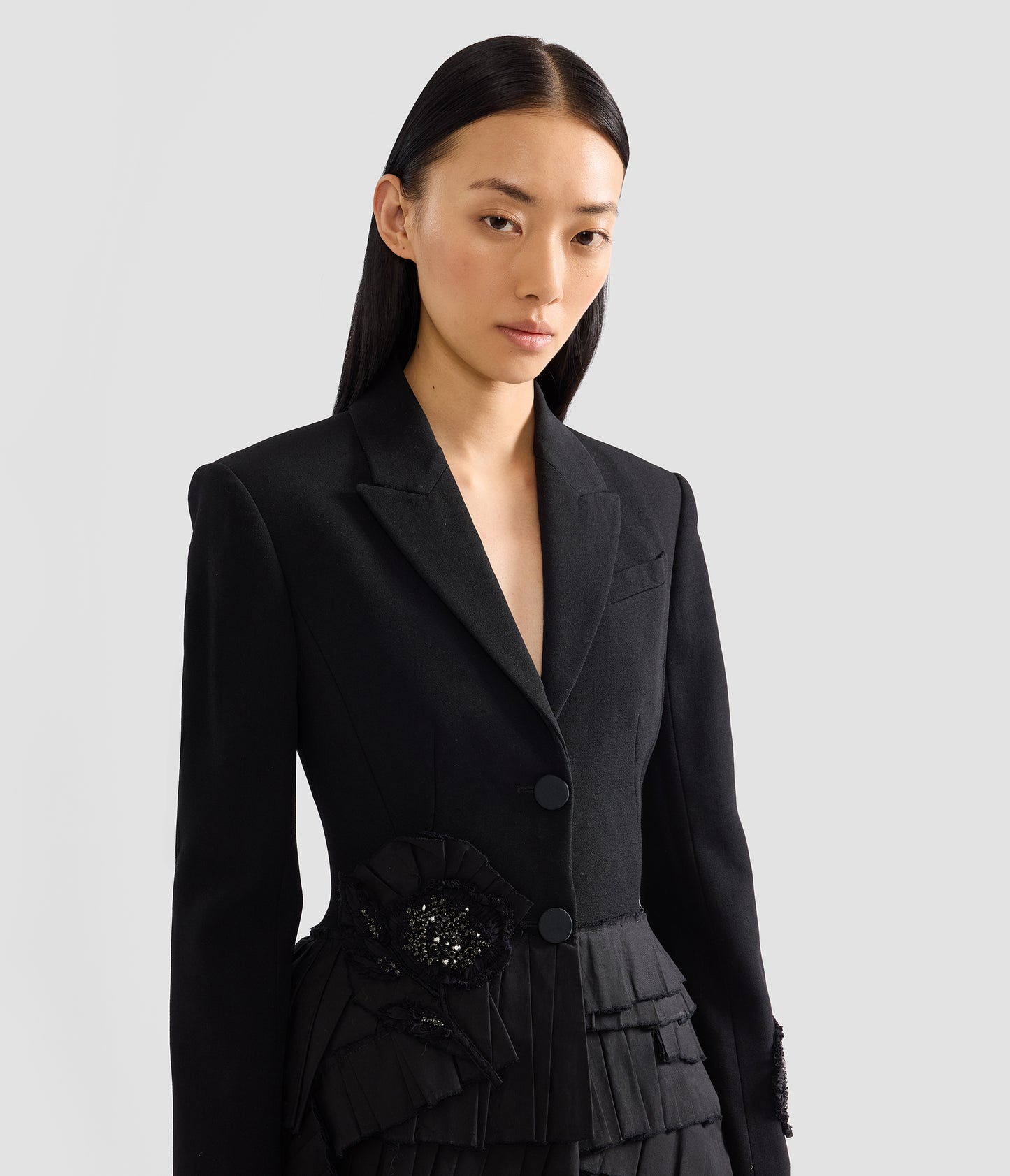 Embroidered Grain De Poudre Fitted Blazer