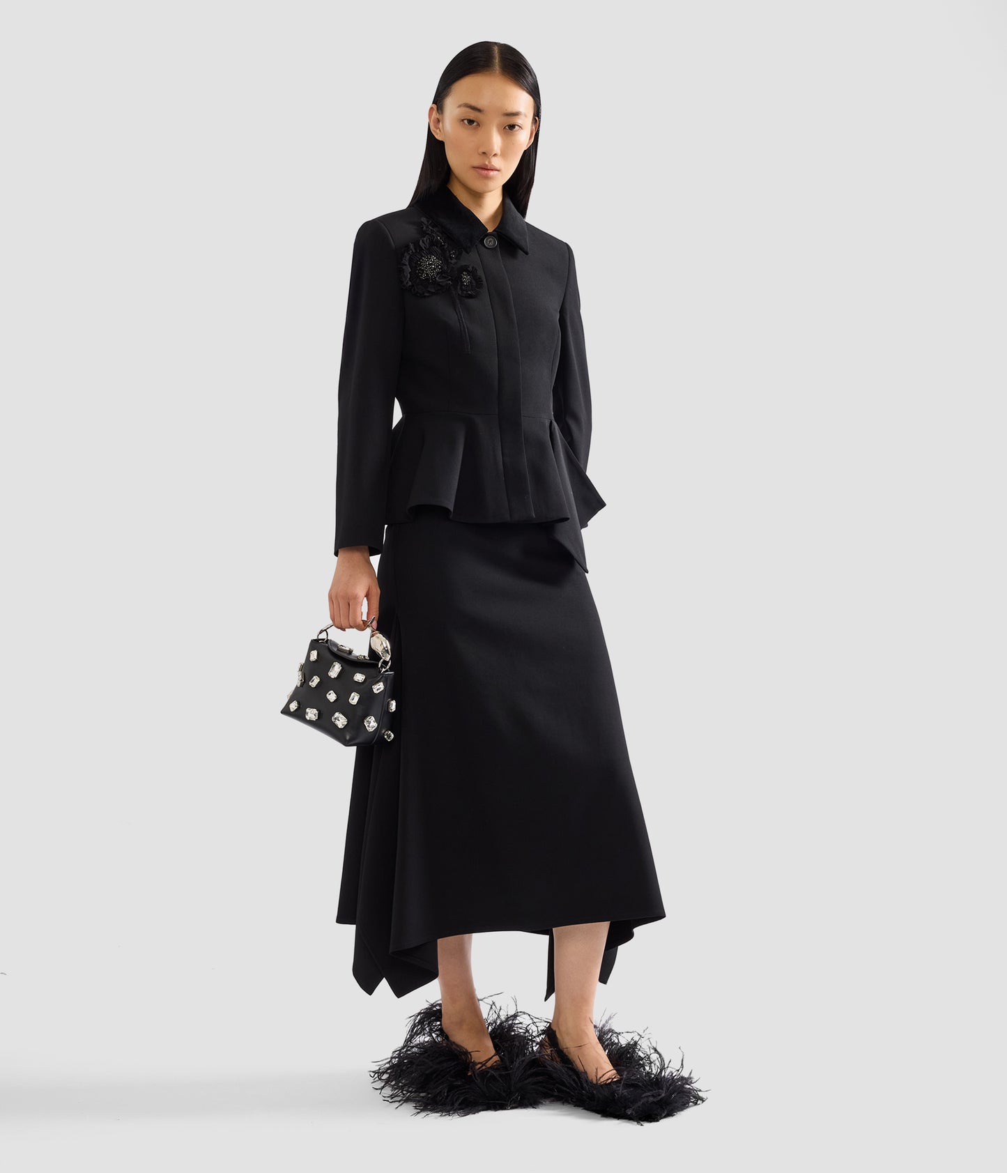 Embroidered Grain De Poudre Peplum Jacket