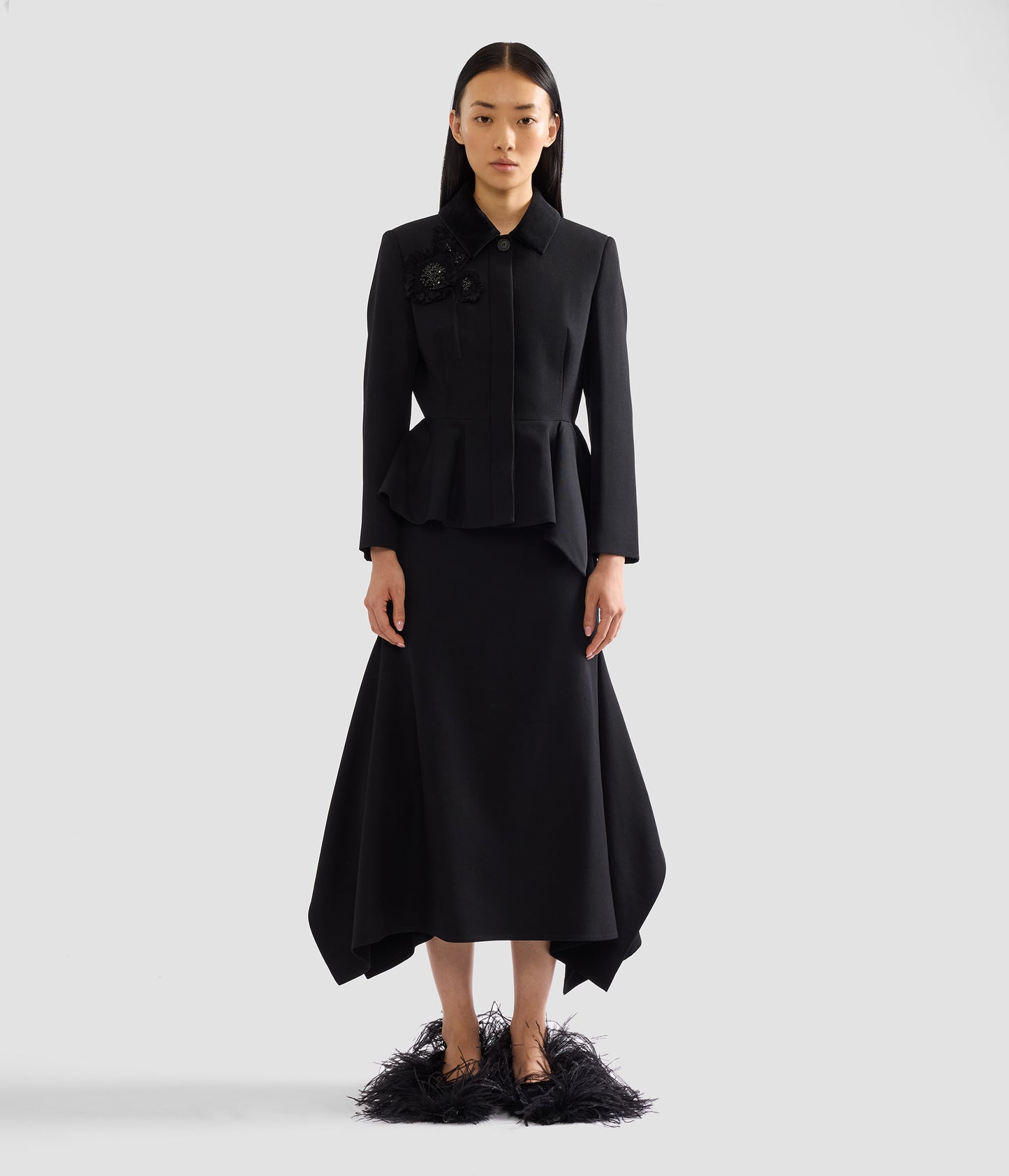 Embroidered Grain De Poudre Peplum Jacket