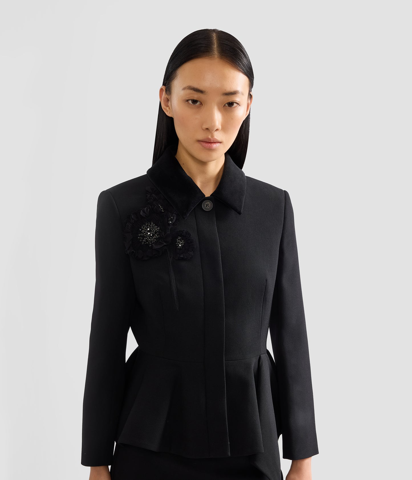 Embroidered Grain De Poudre Peplum Jacket