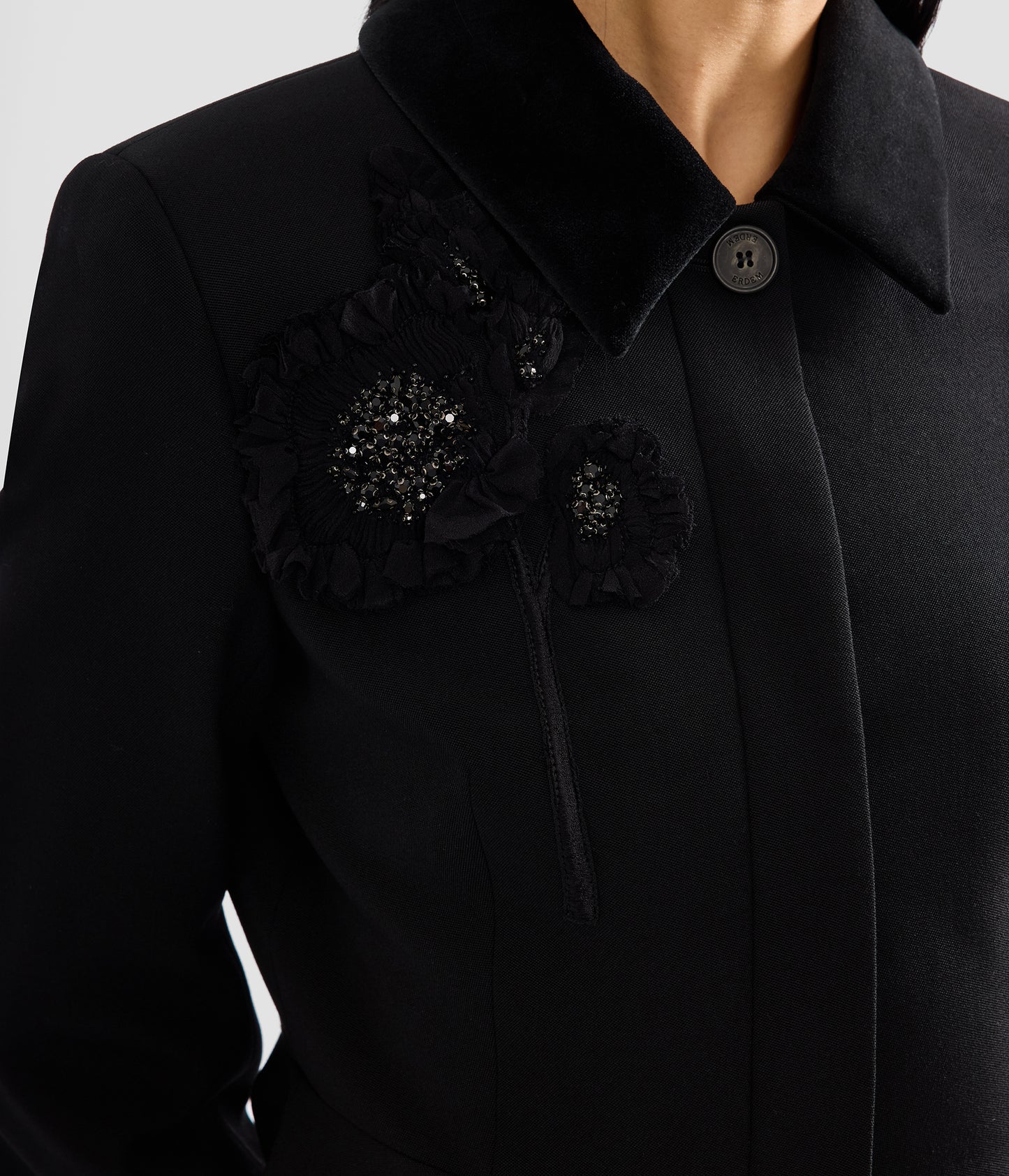 Embroidered Grain De Poudre Peplum Jacket