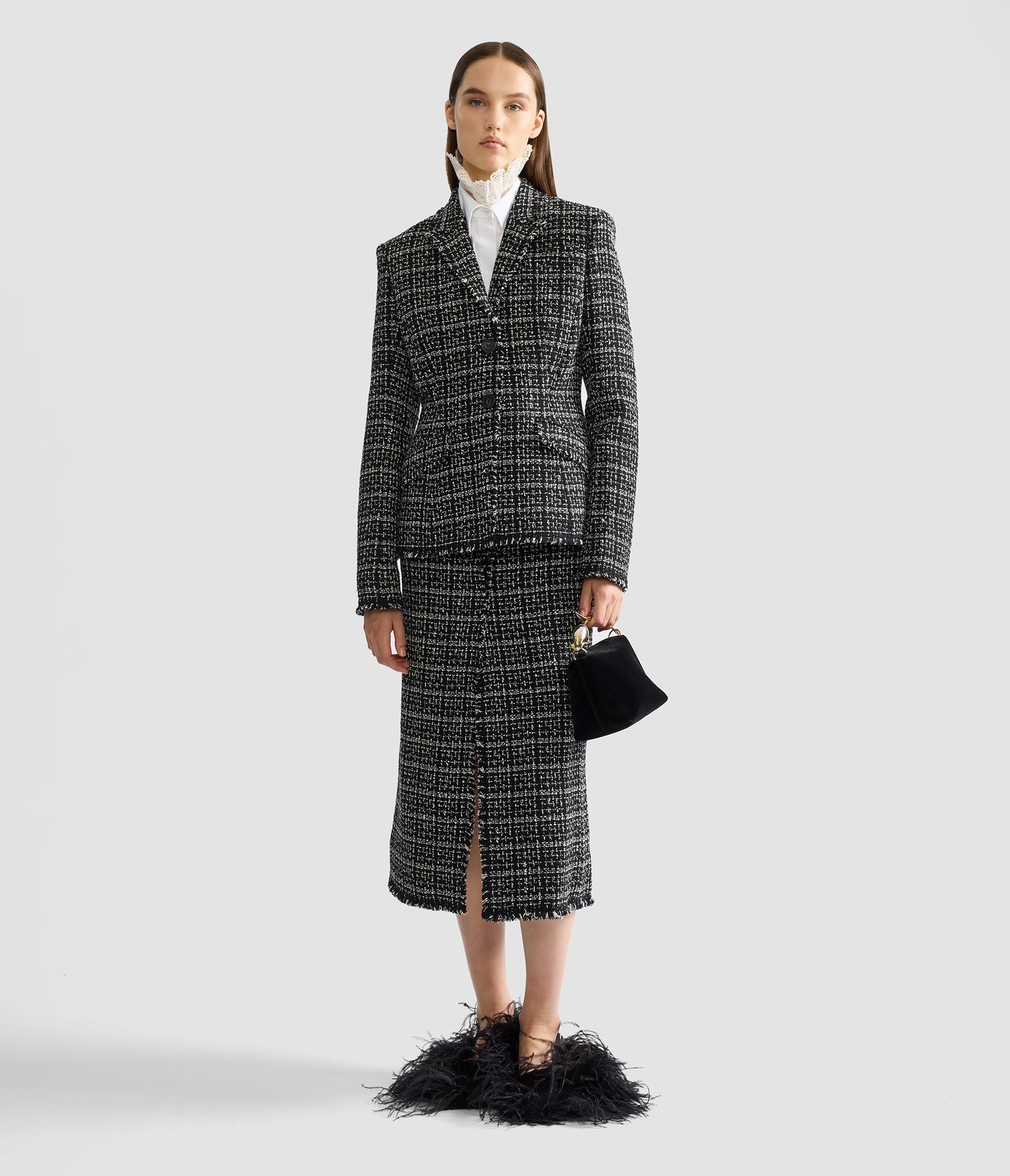 Tweed Fitted Single Breasted Blazer