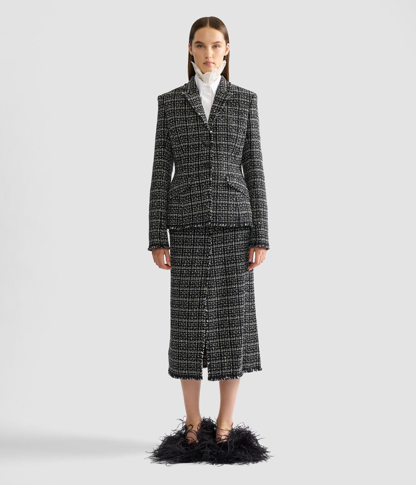 Tweed Fitted Single Breasted Blazer