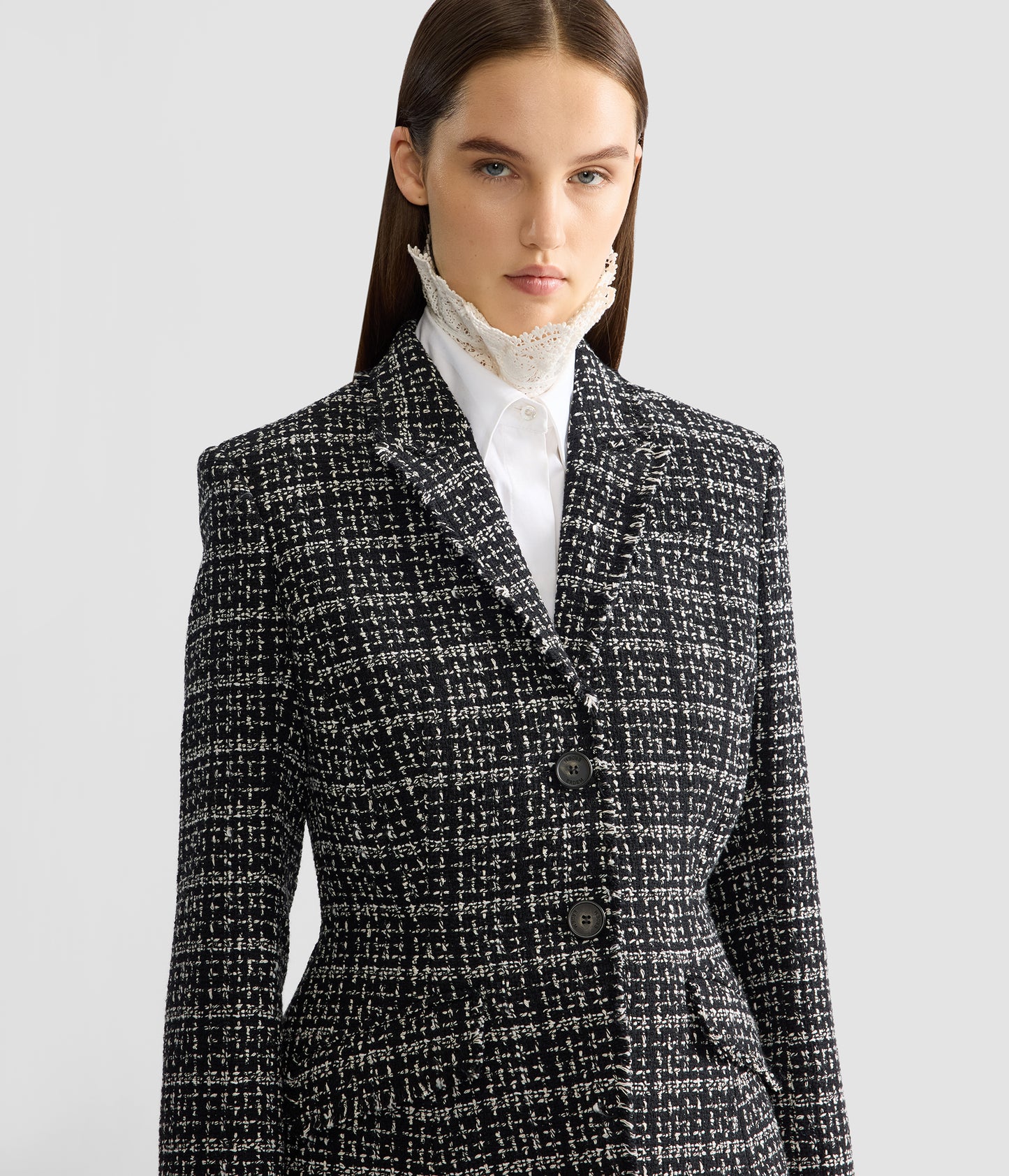 Tweed Fitted Single Breasted Blazer