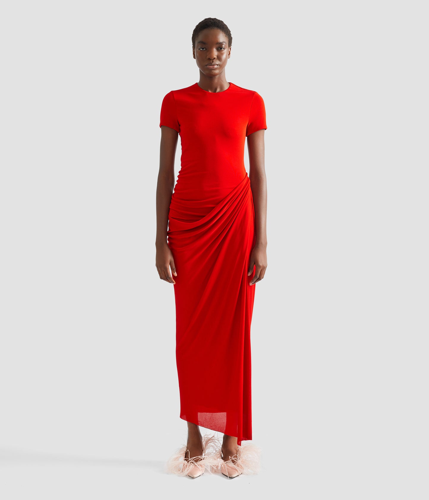Fluid Crepe Jersey Short Sleeve Midi Dress