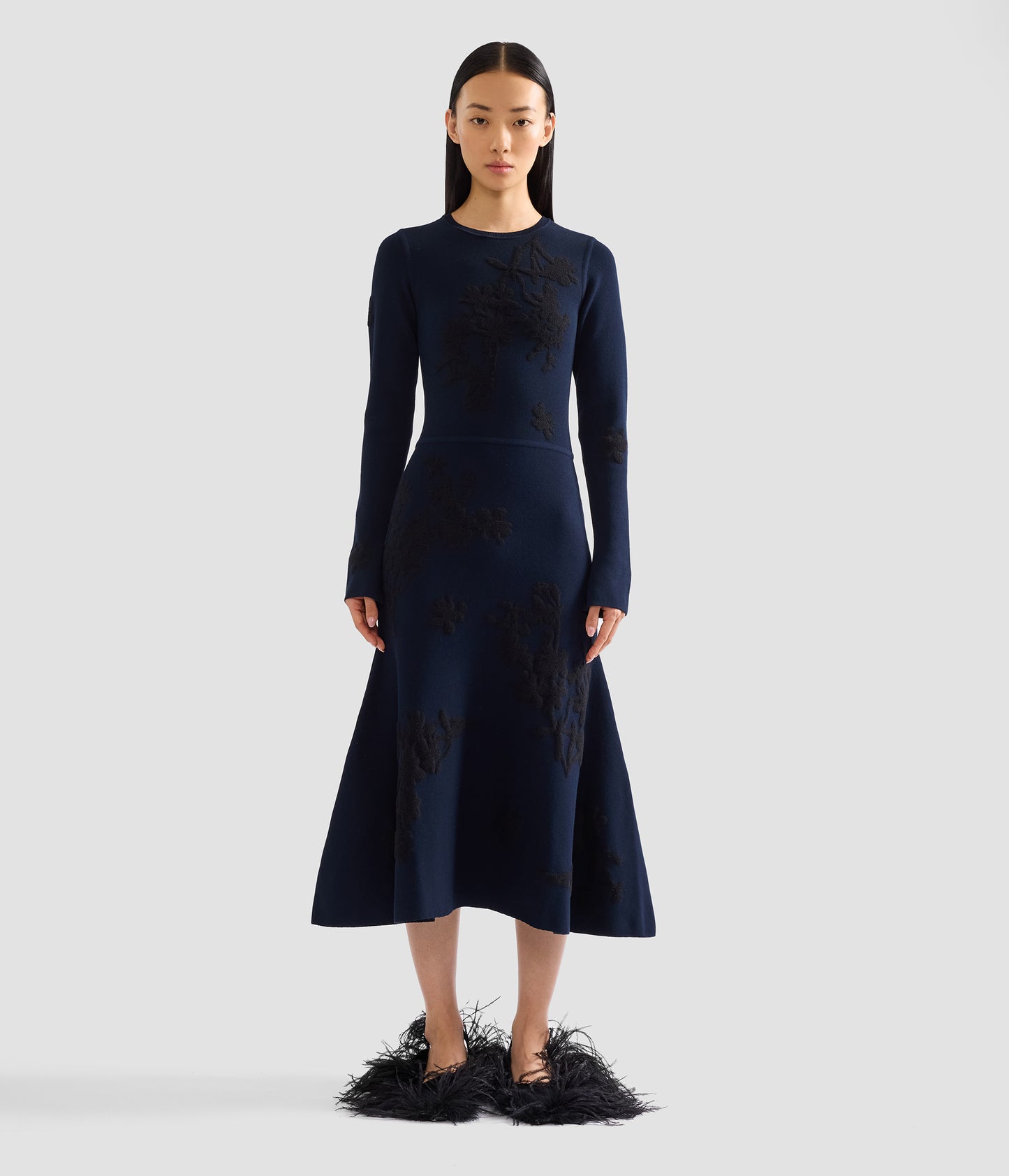 Jacquard Long Sleeve Midi Knit Dress