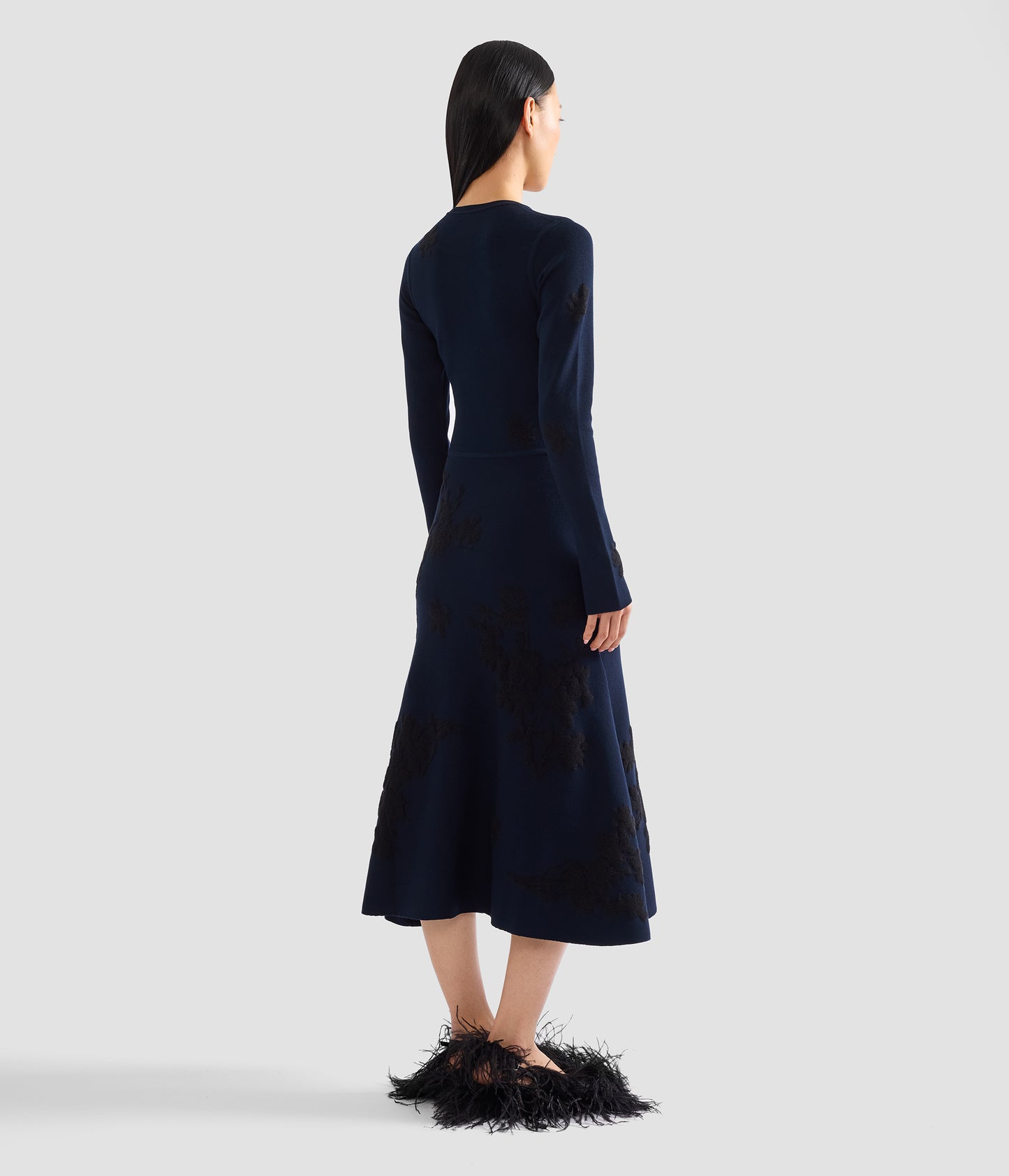 Jacquard Long Sleeve Midi Knit Dress